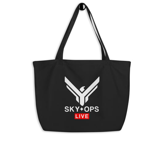 Large Organic Tote Bag 20"x14" Black - Sky Ops Classic Logo