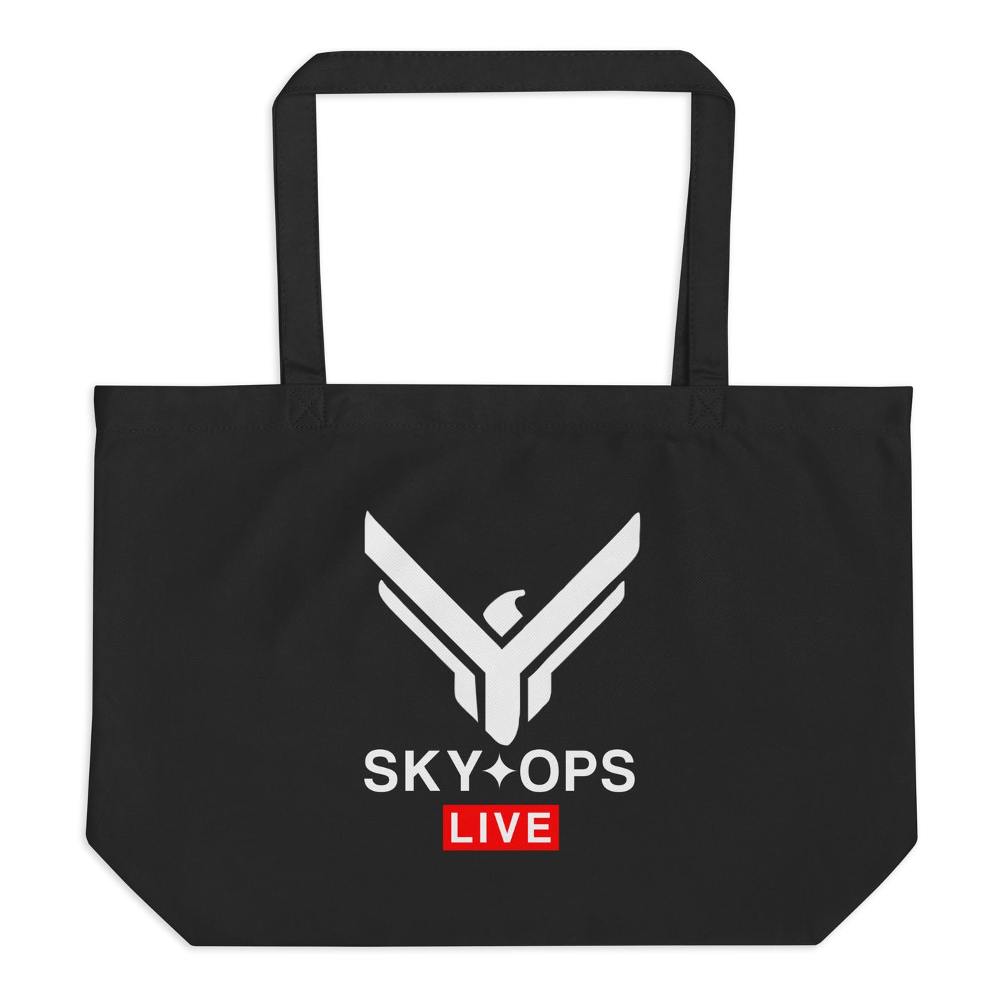 Large Organic Tote Bag 20"x14" Black - Sky Ops Classic Logo