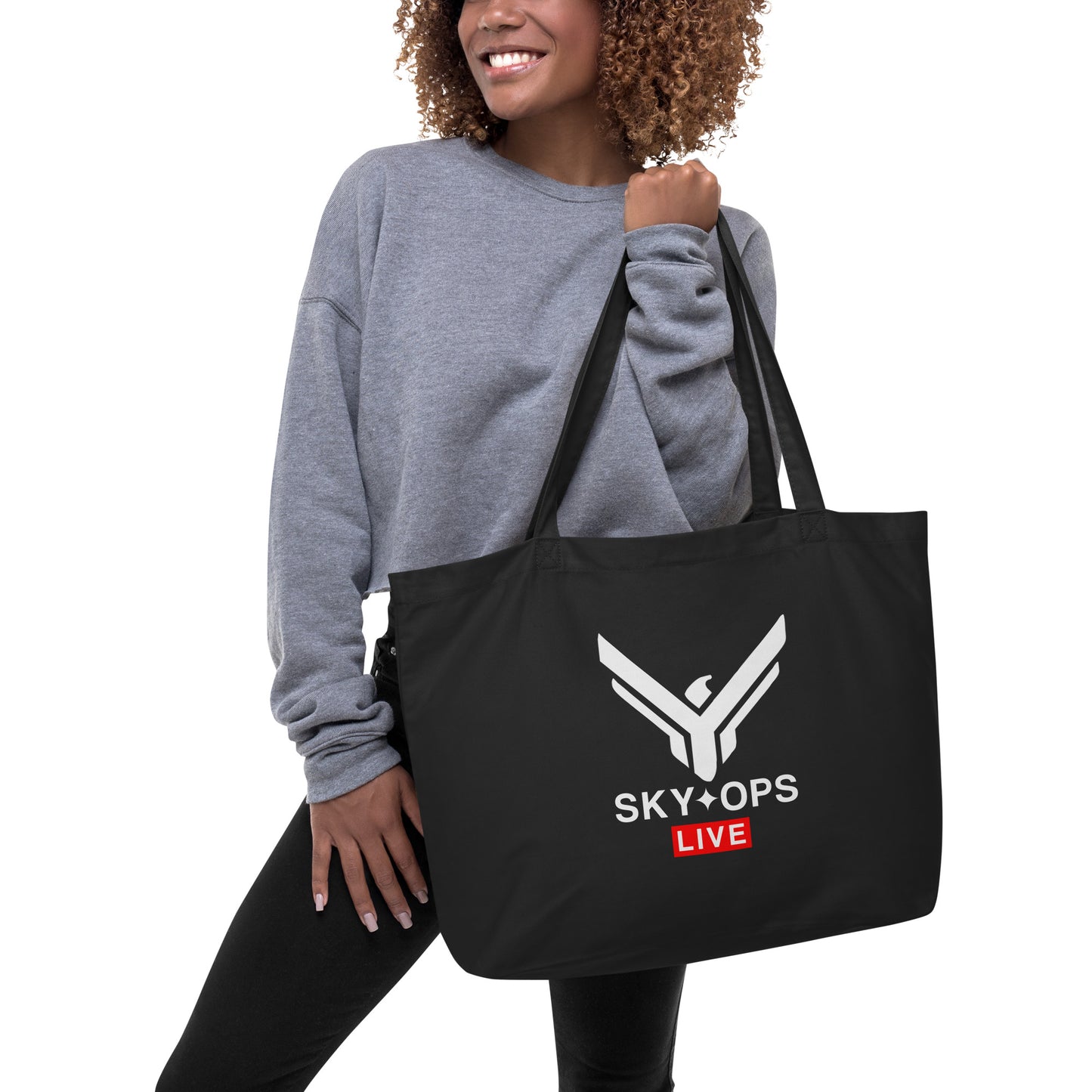 Large Organic Tote Bag 20"x14" Black - Sky Ops Classic Logo