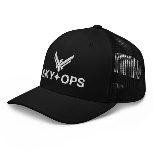 Trucker Cap - Sky Ops Live Custom Logo (Black w/White Embroidery)