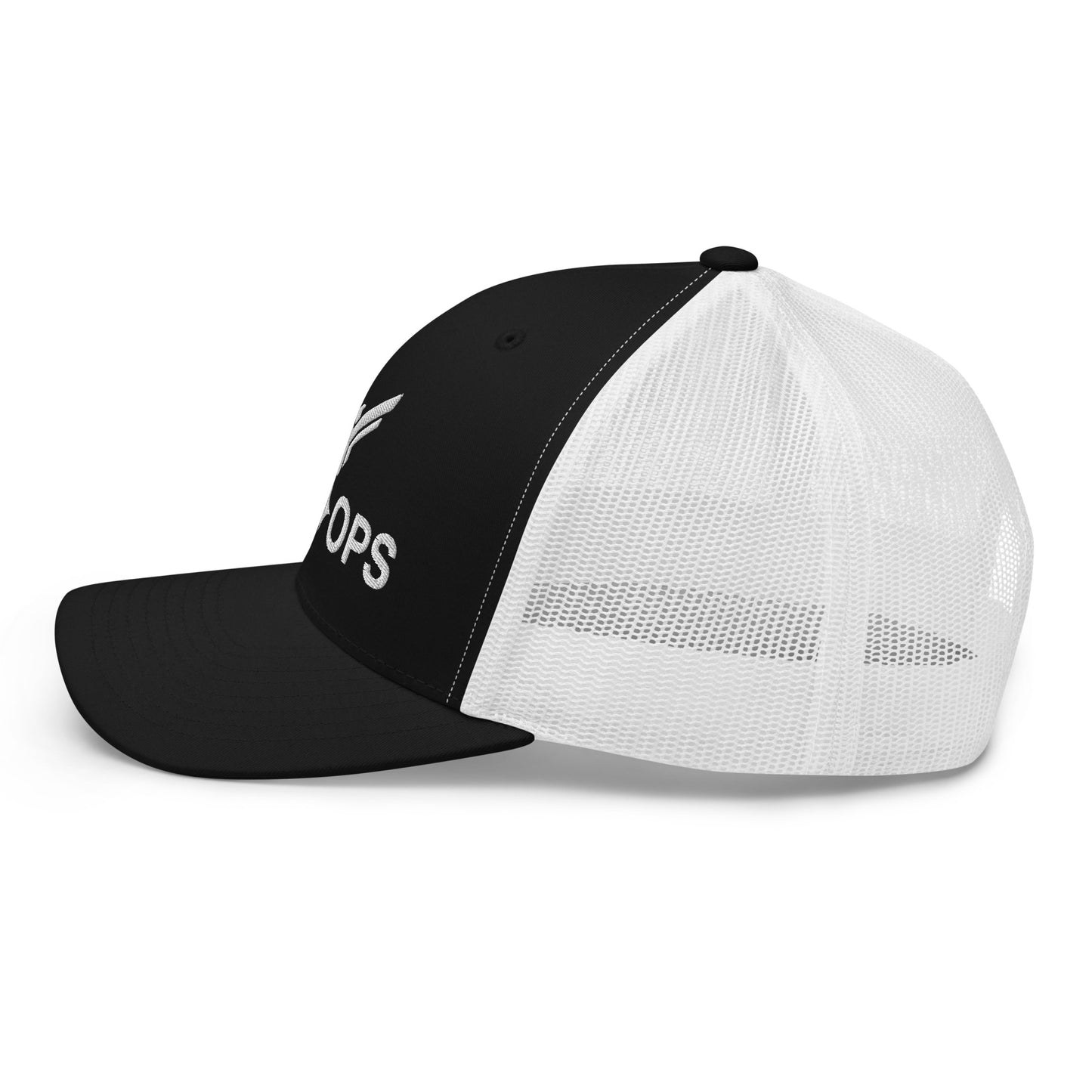 Trucker Cap - Sky Ops Live Custom Logo (Black/White w/White Embroidery)