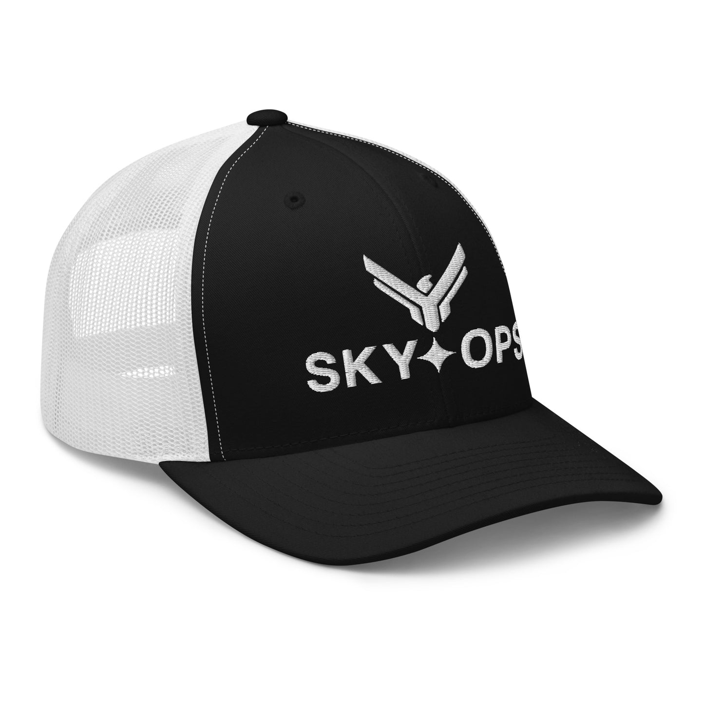 Trucker Cap - Sky Ops Live Custom Logo (Black/White w/White Embroidery)