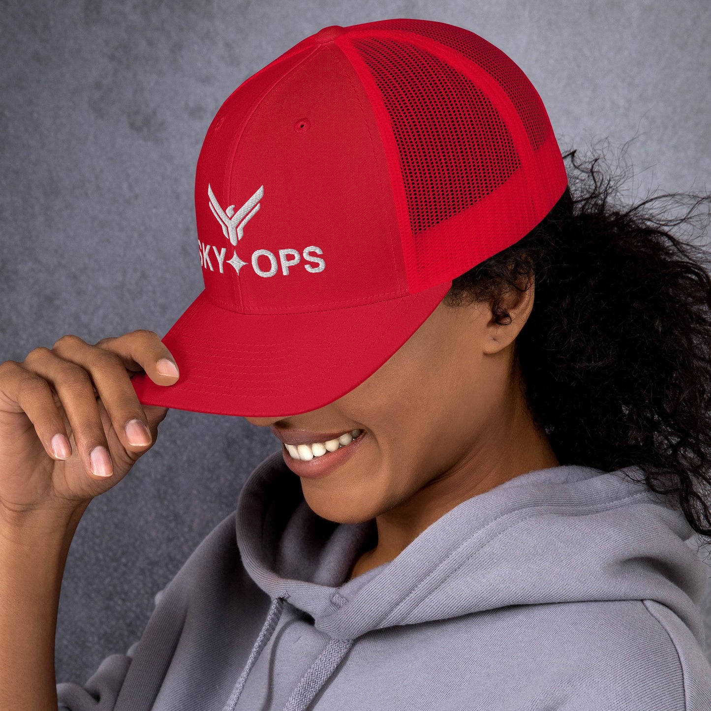 Trucker Cap - Sky Ops Live Custom Logo (Thunderbird Red w/White Embroidery)