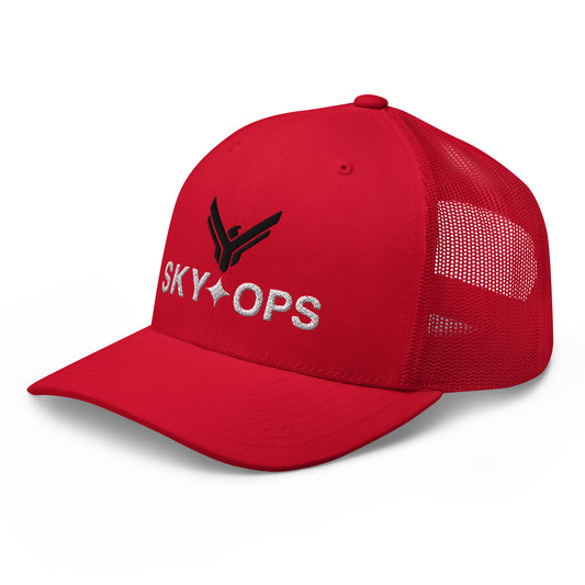 Trucker Cap - Sky Ops Live Custom Logo (Thunderbird Red w/Black/White Embroidery)