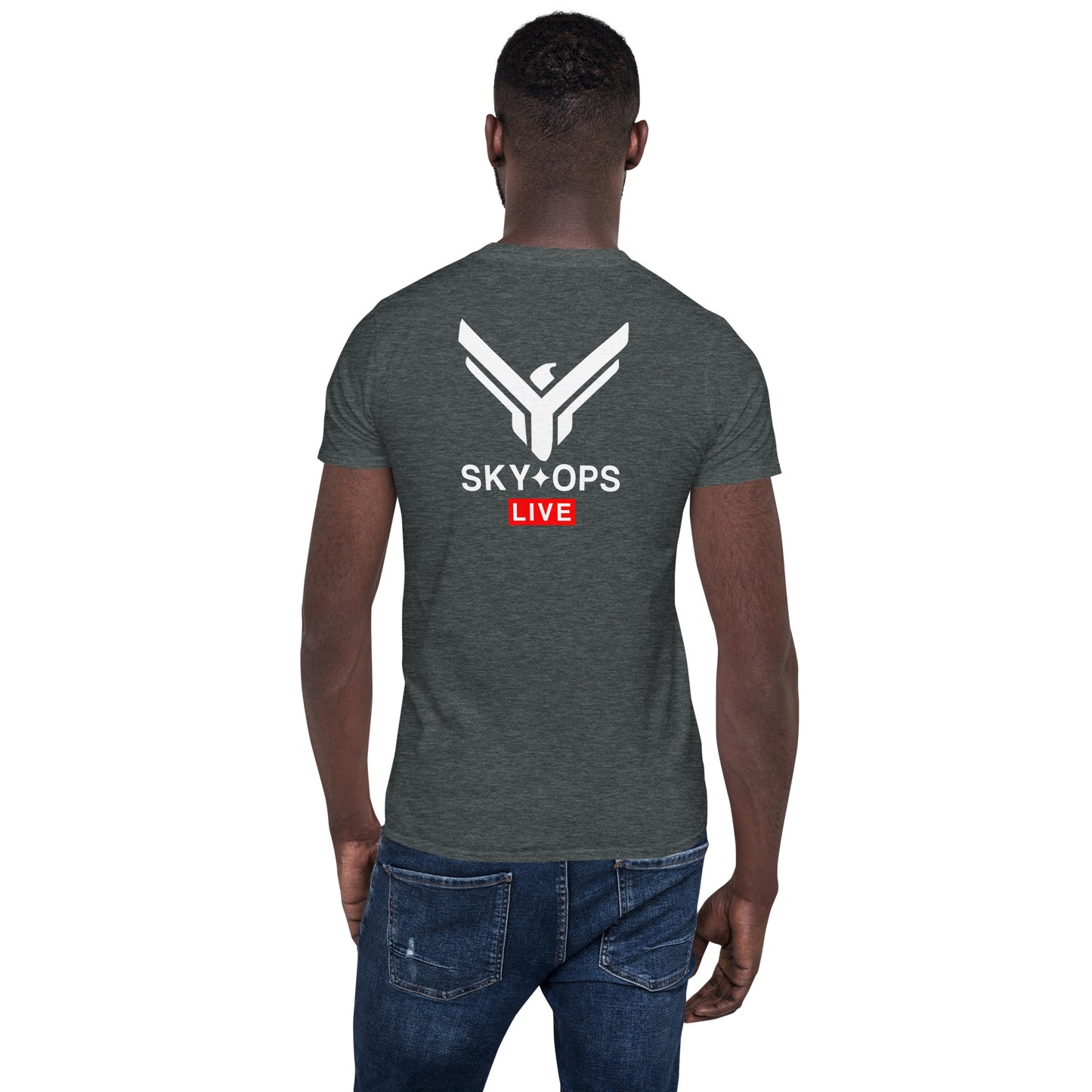 Short-Sleeve Unisex T-Shirt - Sky Ops Live Classic Logo on Back w/ Front Corner Logo