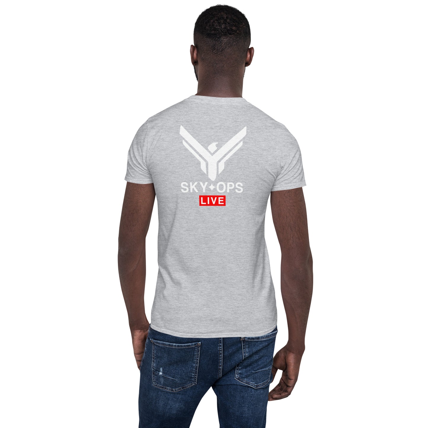 Short-Sleeve Unisex T-Shirt - Sky Ops Live Classic Logo on Back w/ Front Corner Logo