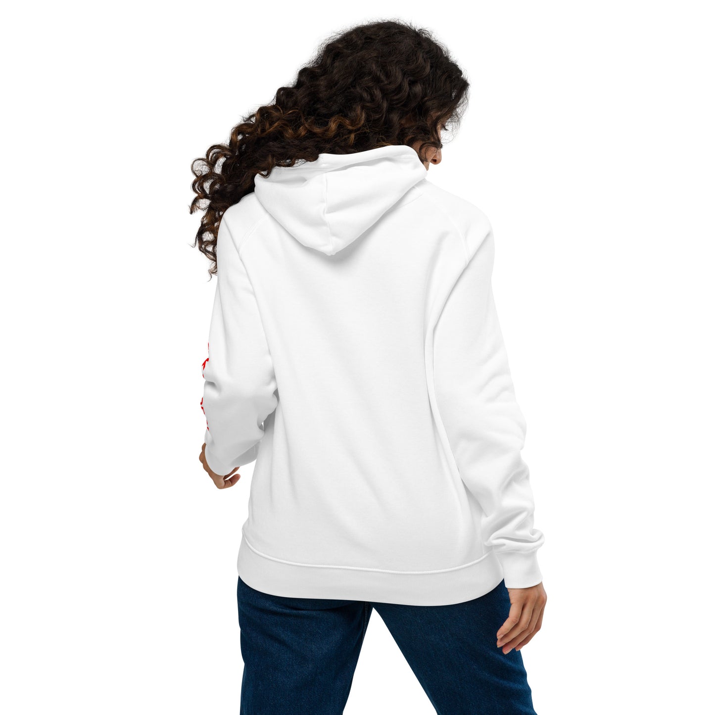 Unisex Eco Raglan Hoodie - Sky Ops Live Classic Logo Front w/ Signature Logo Left Sleeve in Thunderbird Red