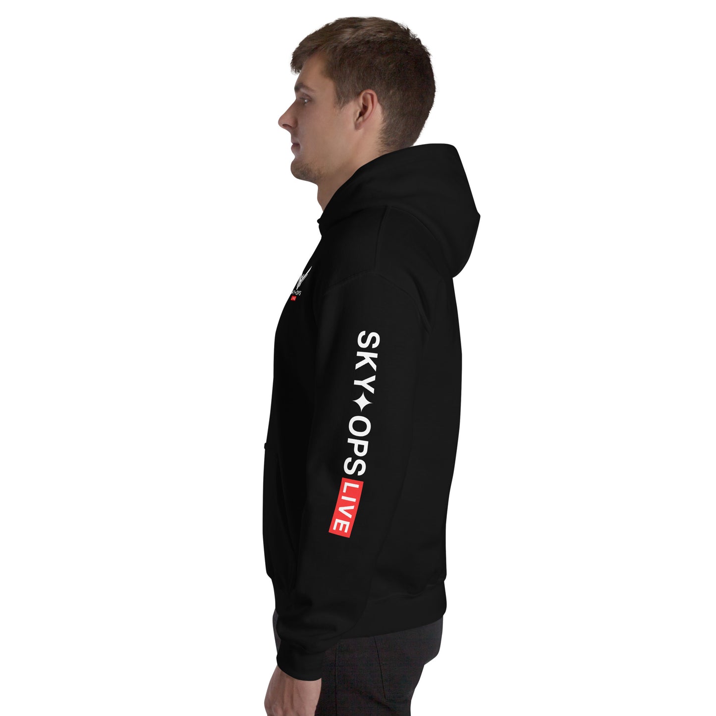 Unisex Hoodie - Sky Ops Live Classic Logo Left Front w/ Signature Logo on Right Sleeve