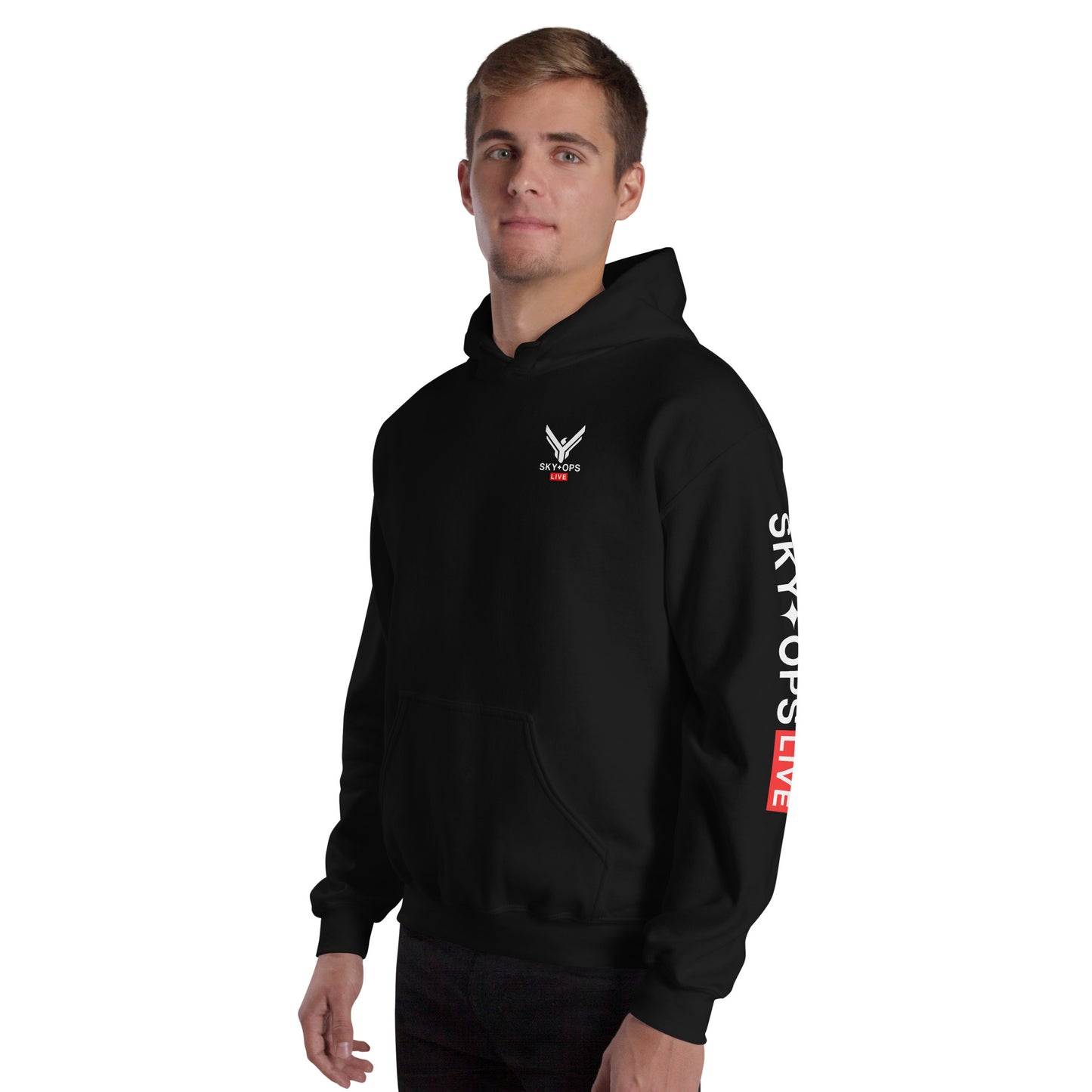 Unisex Hoodie - Sky Ops Live Classic Logo Left Front w/ Signature Logo on Right Sleeve