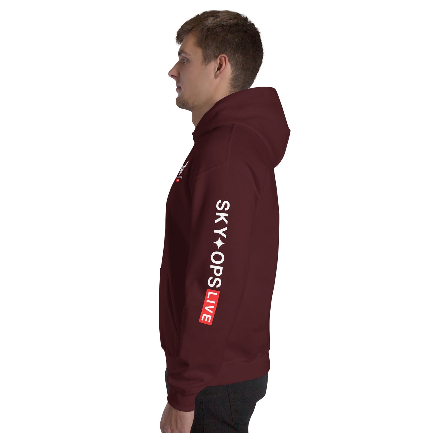 Unisex Hoodie - Sky Ops Live Classic Logo Left Front w/ Signature Logo on Right Sleeve