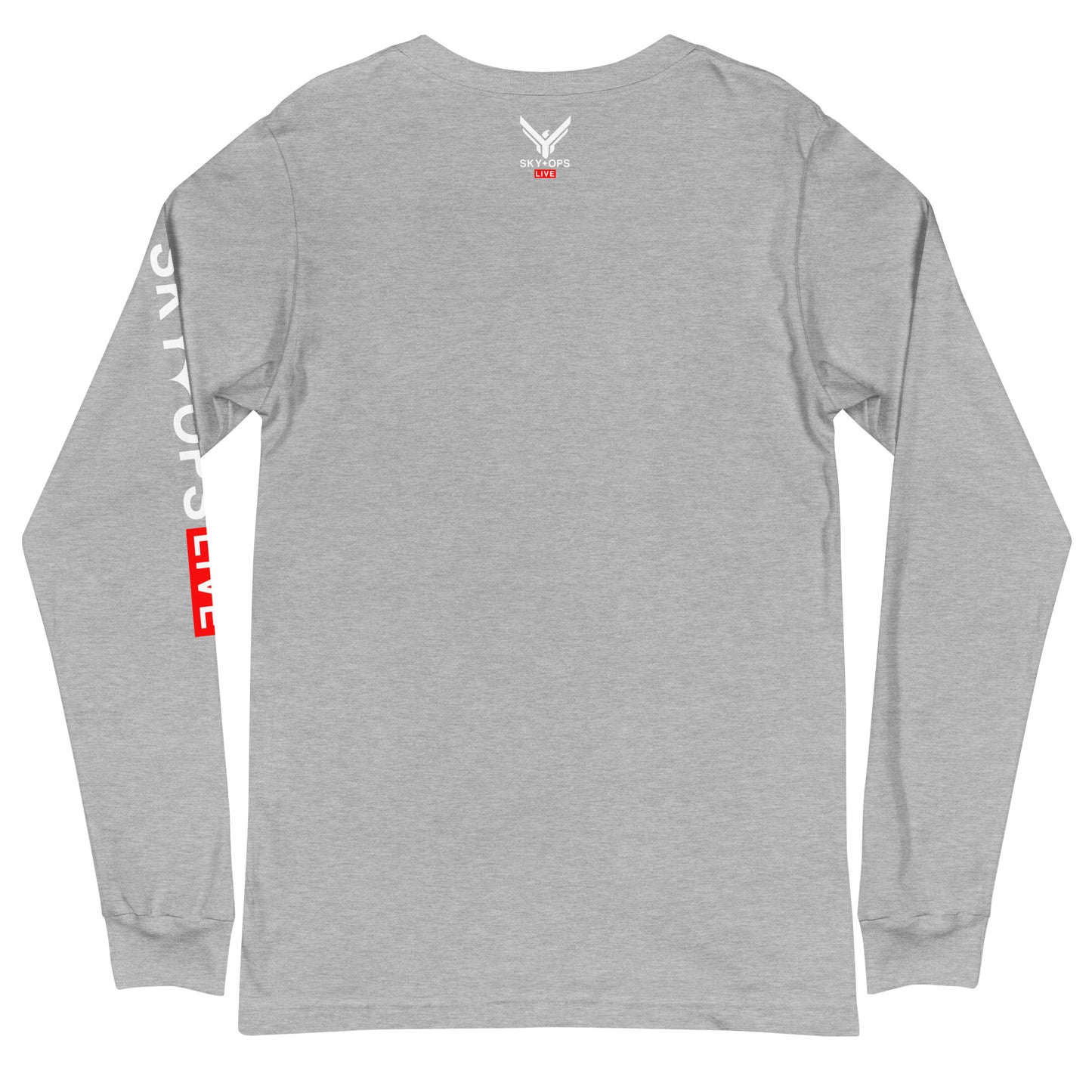 Unisex Long Sleeve Tee - Sky Ops Live Classic Logo Mini on Front & Back w/ Signature Logo Left Sleeve