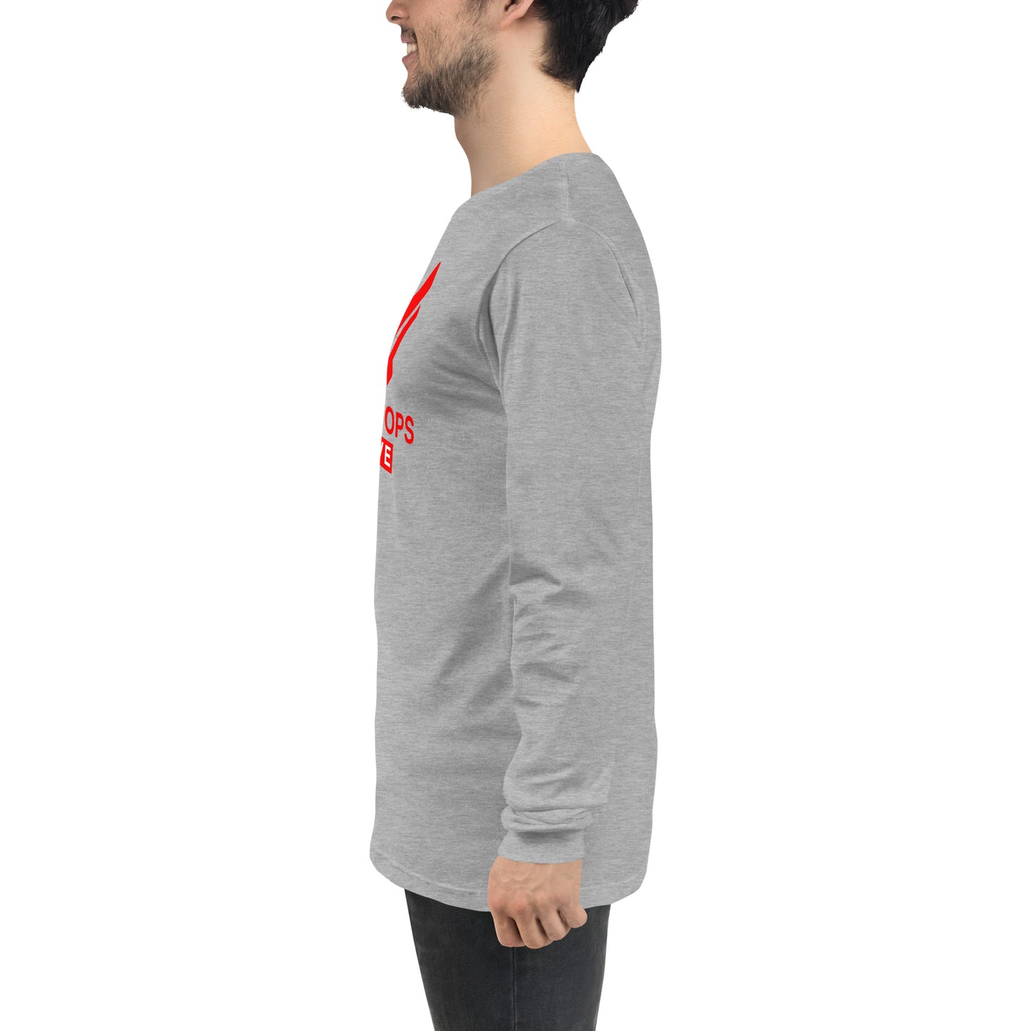 Unisex Long Sleeve Tee - Sky Ops Live Classic Logo Front w/ Signature Logo Right Sleeve in Thunderbird Red