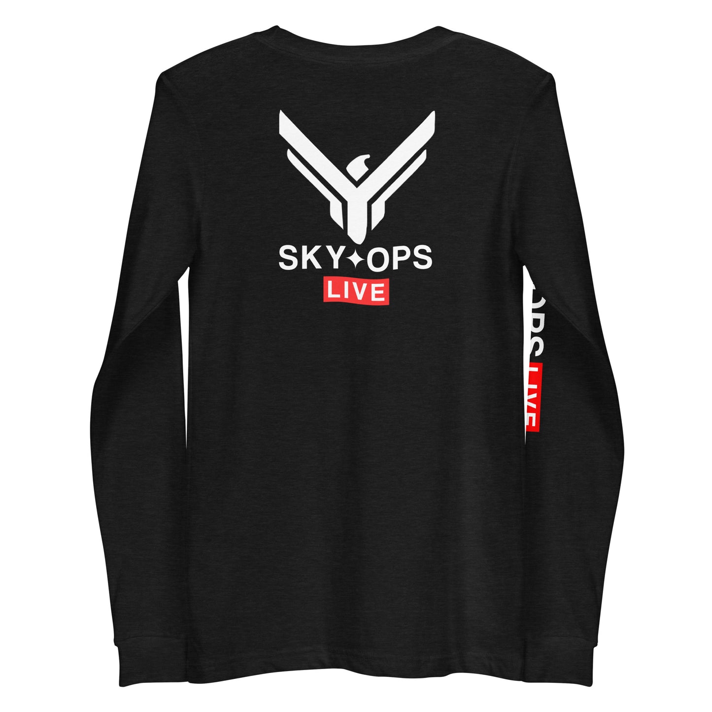 Unisex Long Sleeve Tee - Sky Ops Live Classic Logo on Back w/ Signature Logo Right Sleeve