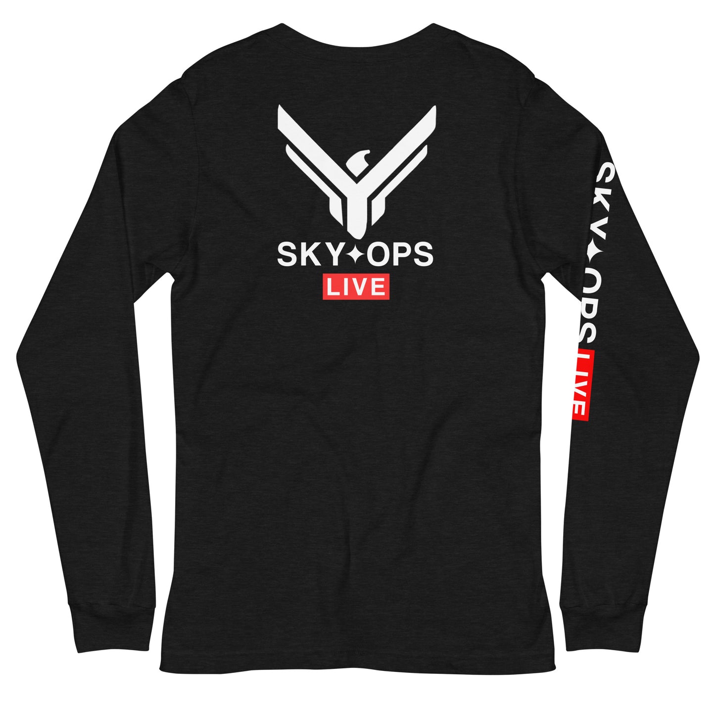 Unisex Long Sleeve Tee - Sky Ops Live Classic Logo on Back w/ Signature Logo Right Sleeve