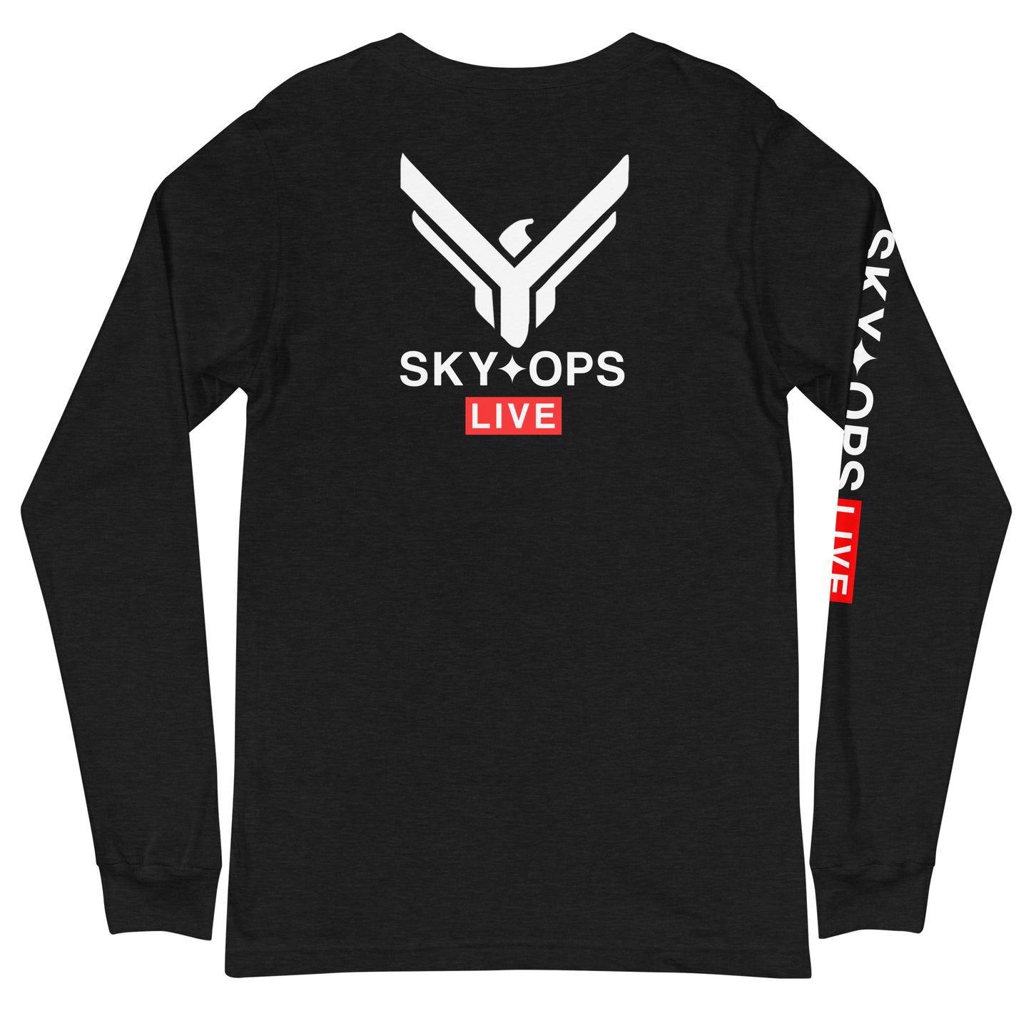 Unisex Long Sleeve Tee - Sky Ops Live Classic Logo on Back w/ Signature Logo Right Sleeve