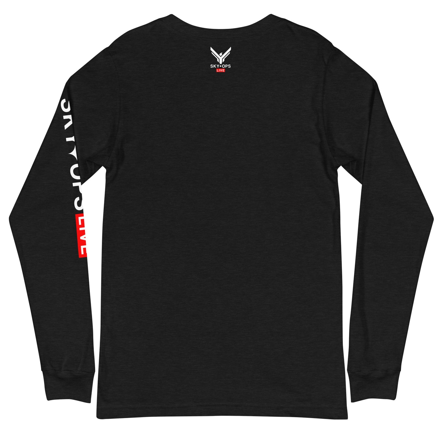 Unisex Long Sleeve Tee - Sky Ops Live Classic Logo Mini on Front & Back w/ Signature Logo Left Sleeve