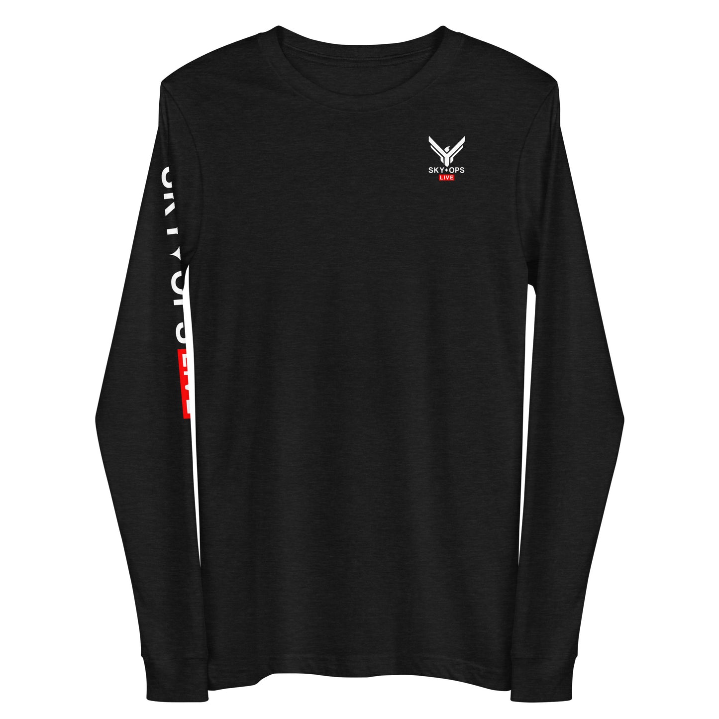 Unisex Long Sleeve Tee - Sky Ops Live Classic Logo on Back w/ Signature Logo Right Sleeve