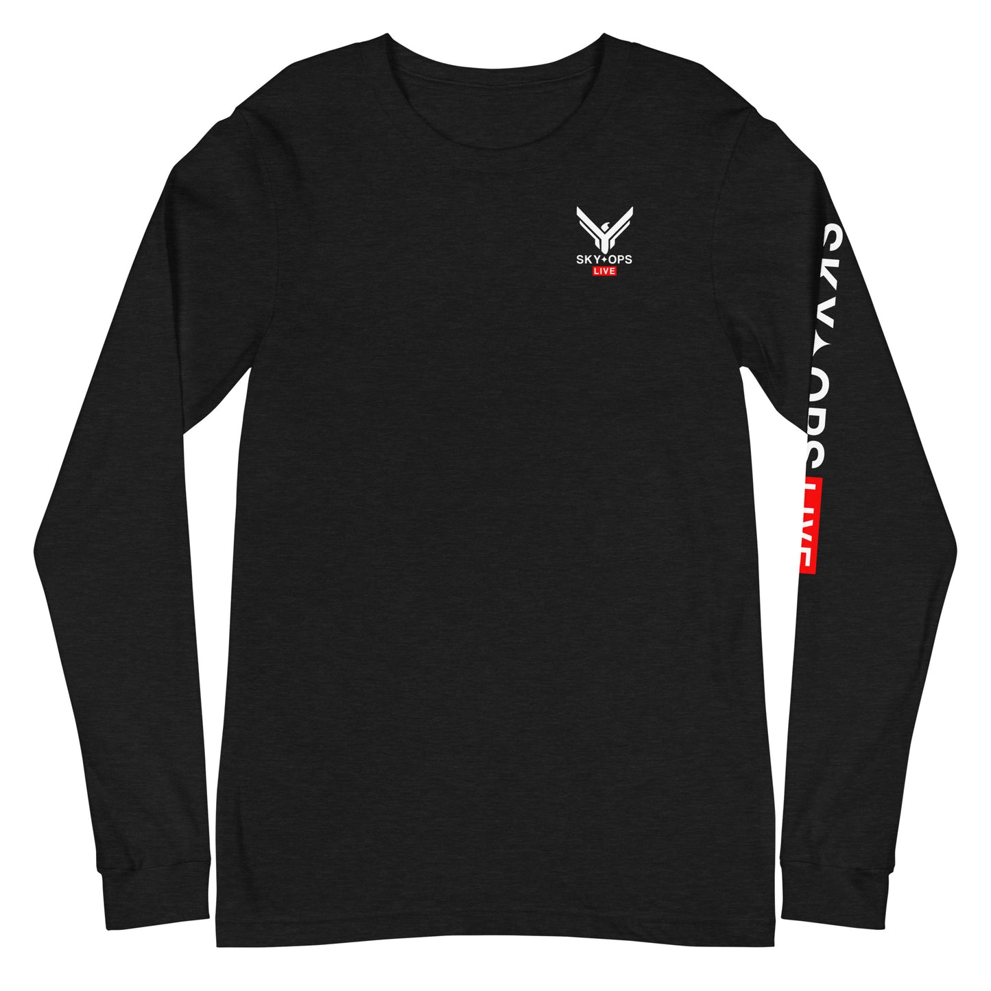 Unisex Long Sleeve Tee - Sky Ops Live Classic Logo Mini on Front & Back w/ Signature Logo Left Sleeve