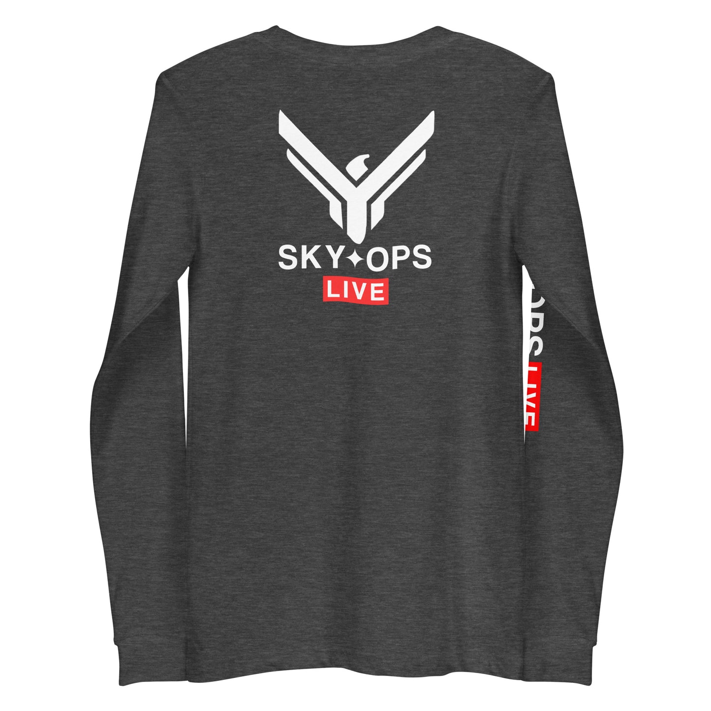 Unisex Long Sleeve Tee - Sky Ops Live Classic Logo on Back w/ Signature Logo Right Sleeve