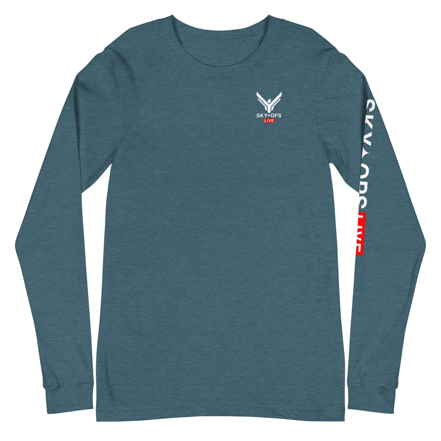 Unisex Long Sleeve Tee - Sky Ops Live Classic Logo Mini on Front & Back w/ Signature Logo Left Sleeve