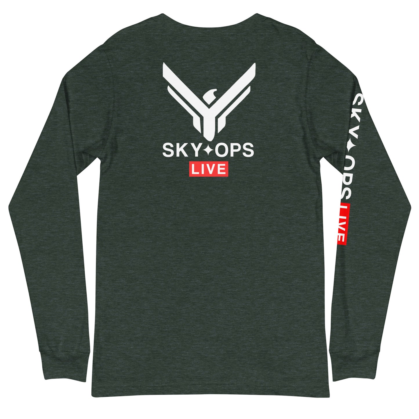 Unisex Long Sleeve Tee - Sky Ops Live Classic Logo on Back w/ Signature Logo Right Sleeve