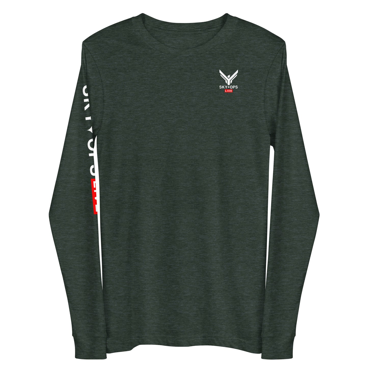 Unisex Long Sleeve Tee - Sky Ops Live Classic Logo on Back w/ Signature Logo Right Sleeve