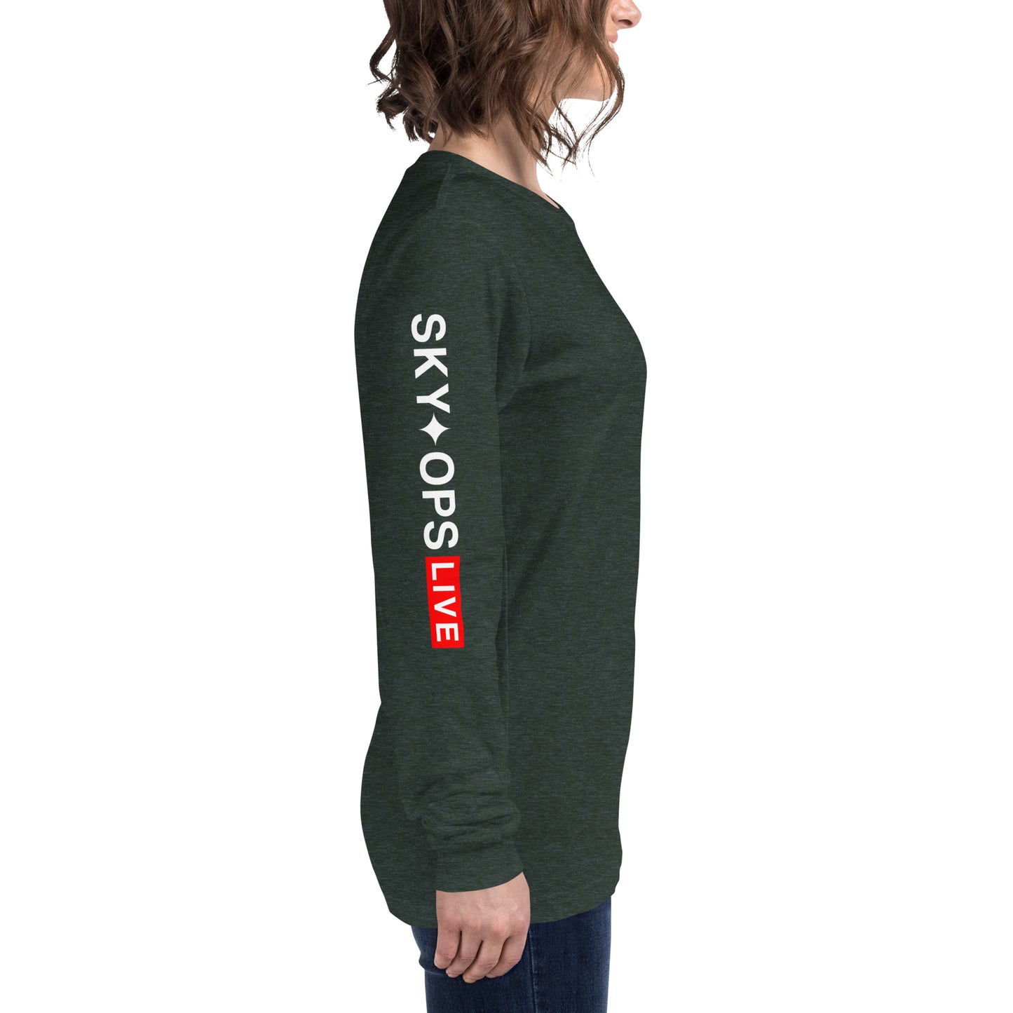 Unisex Long Sleeve Tee - Sky Ops Live Classic Logo on Back w/ Signature Logo Right Sleeve