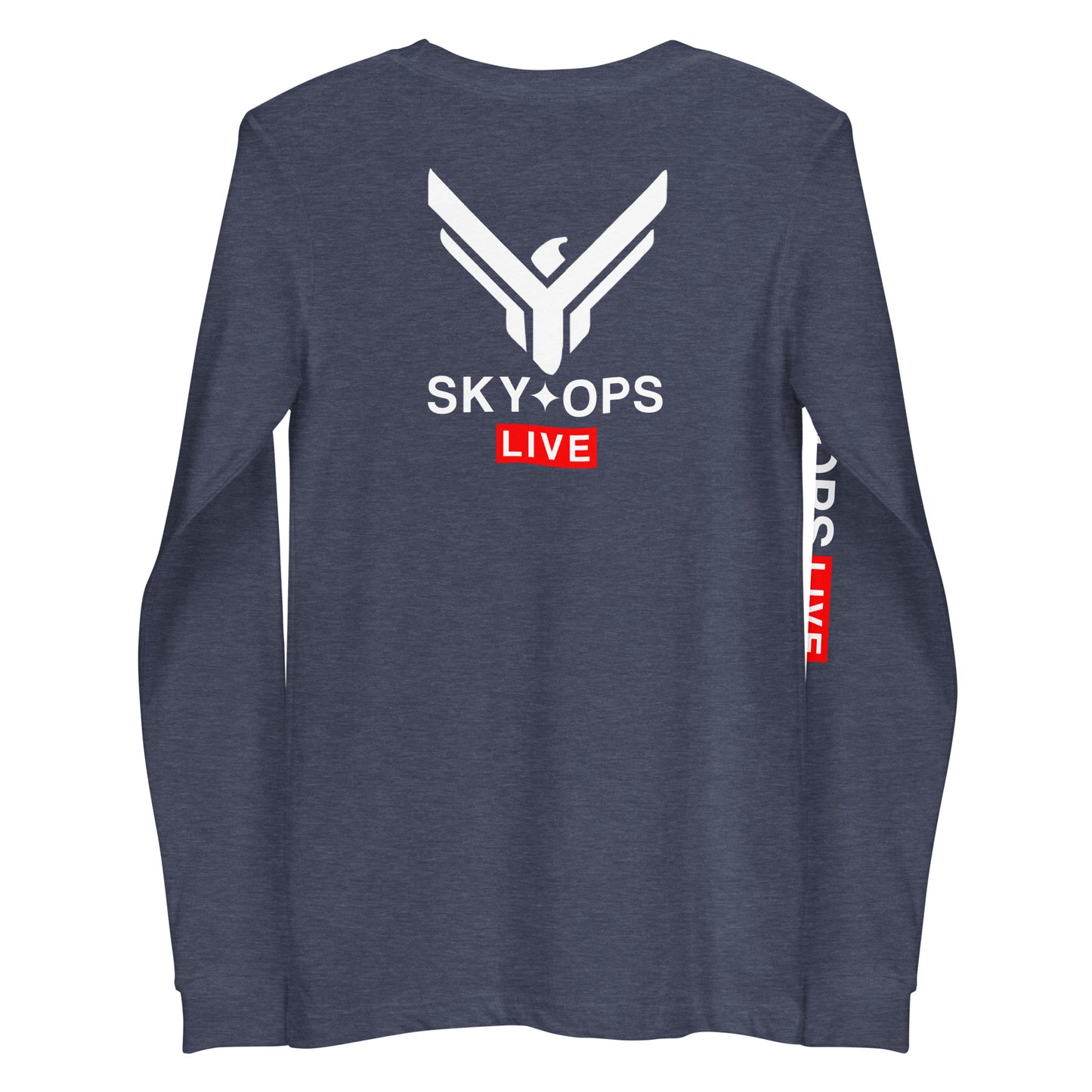 Unisex Long Sleeve Tee - Sky Ops Live Classic Logo on Back w/ Signature Logo Right Sleeve