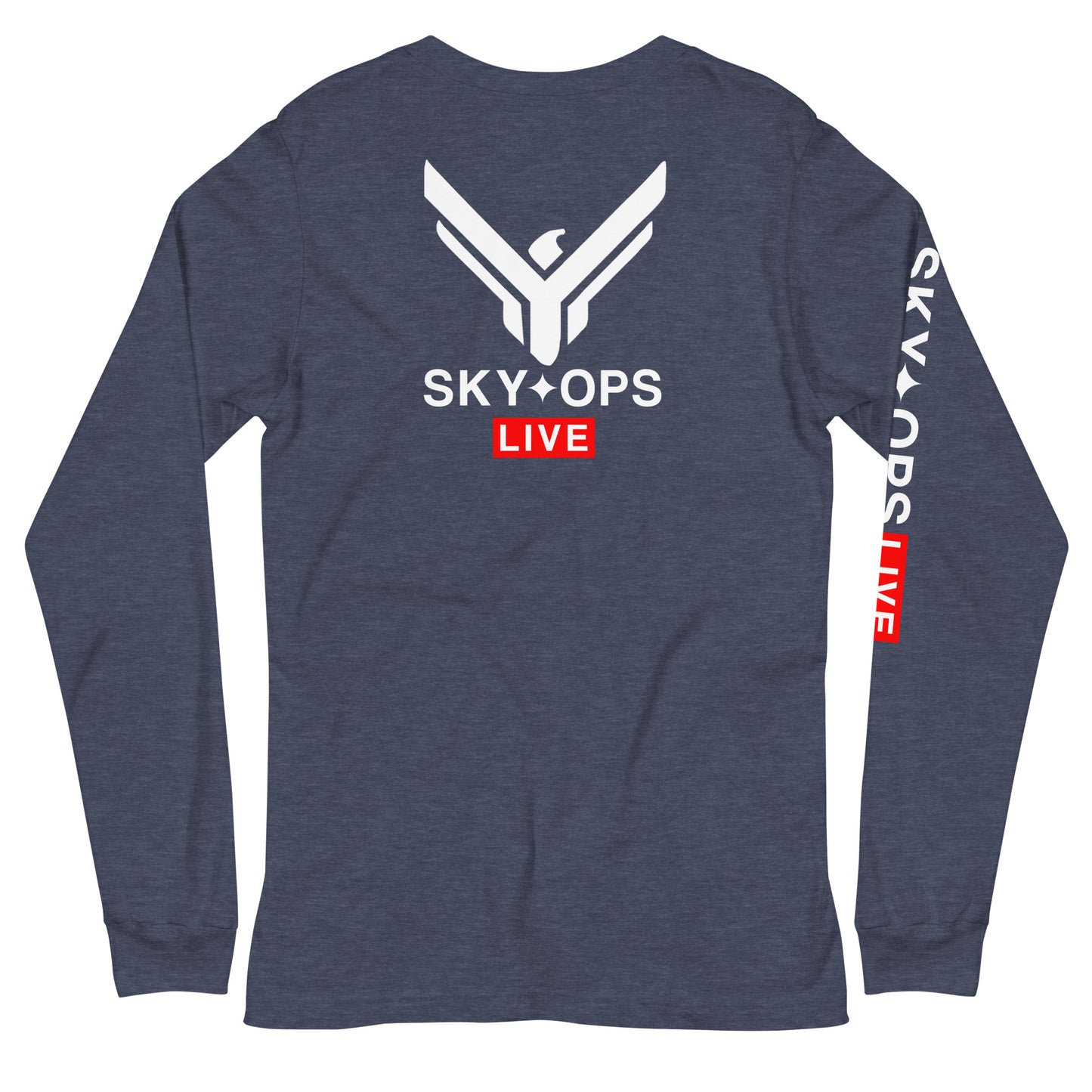 Unisex Long Sleeve Tee - Sky Ops Live Classic Logo on Back w/ Signature Logo Right Sleeve