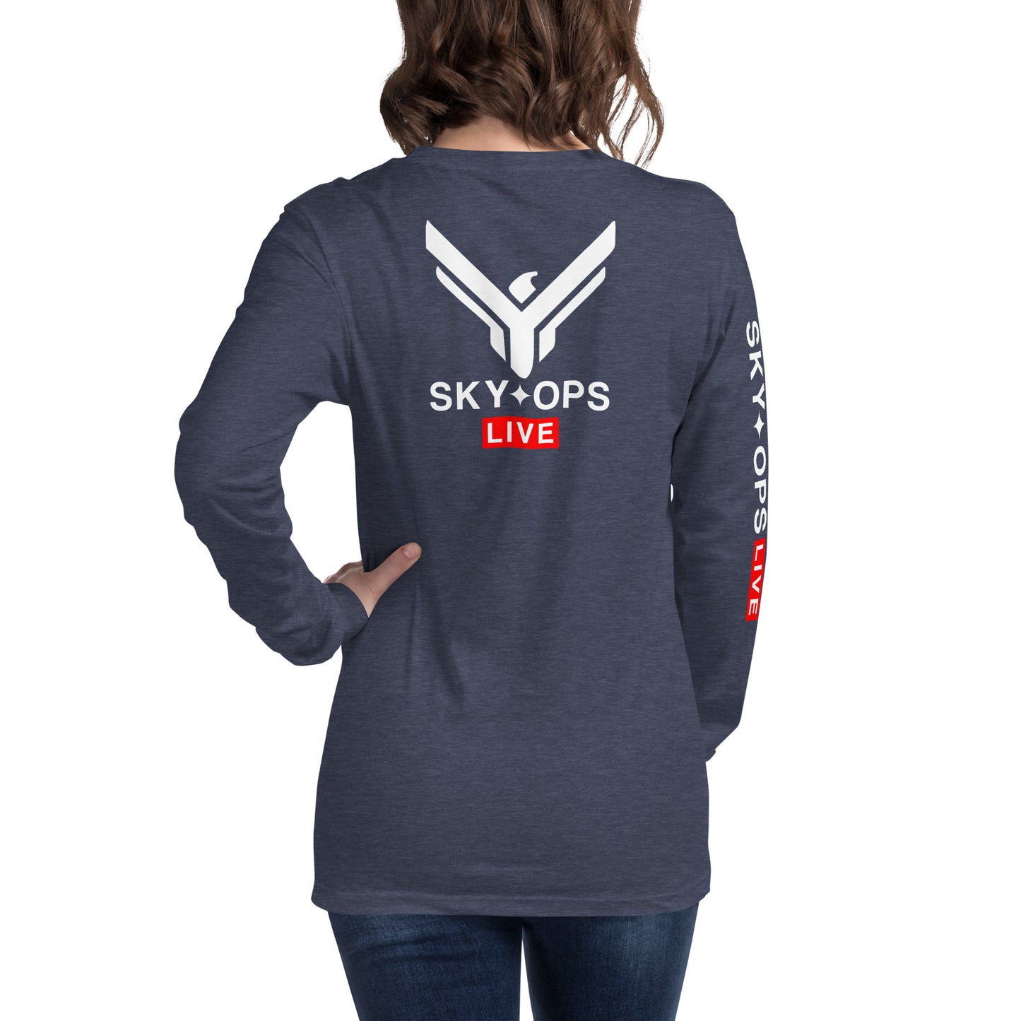 Unisex Long Sleeve Tee - Sky Ops Live Classic Logo on Back w/ Signature Logo Right Sleeve