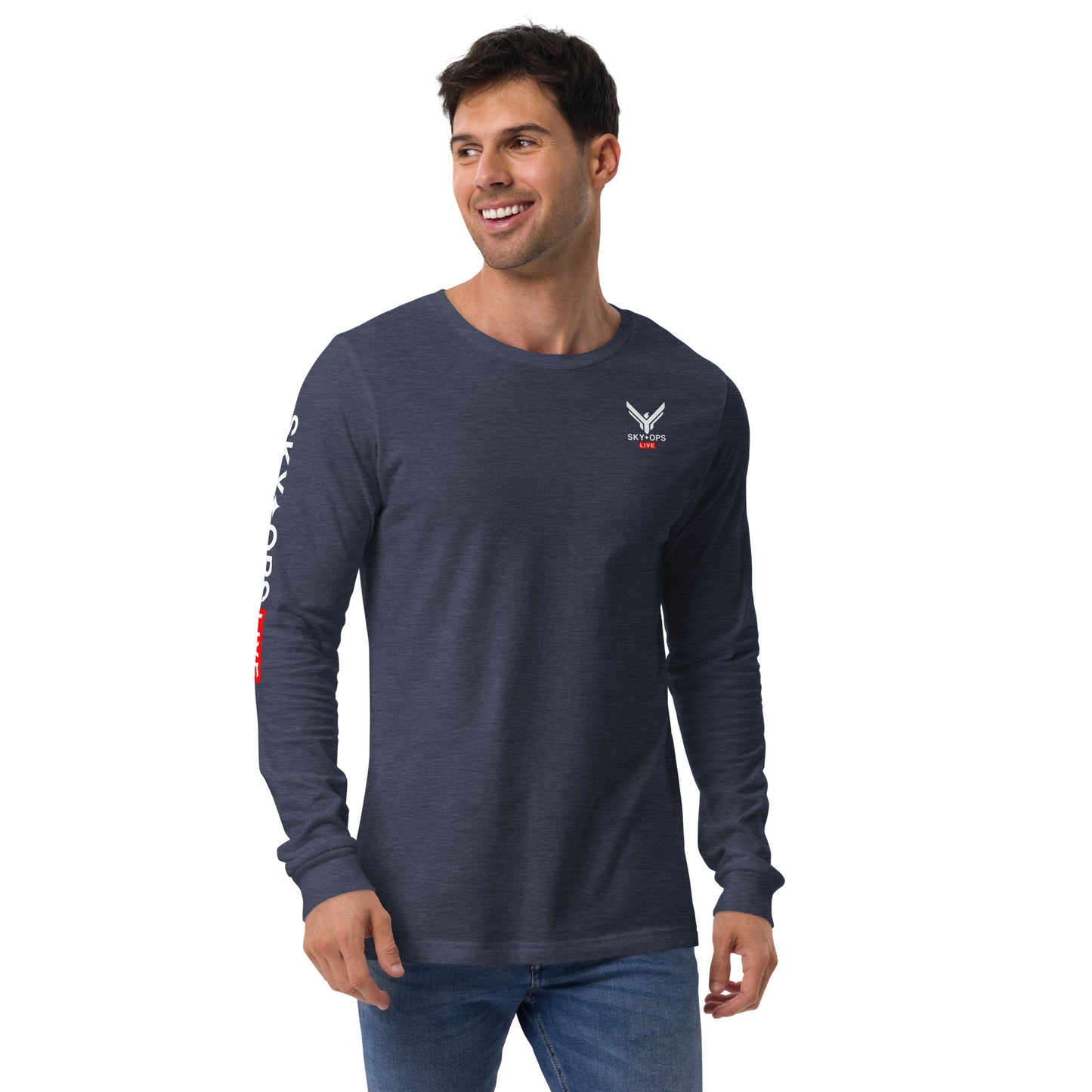 Unisex Long Sleeve Tee - Sky Ops Live Classic Logo on Back w/ Signature Logo Right Sleeve