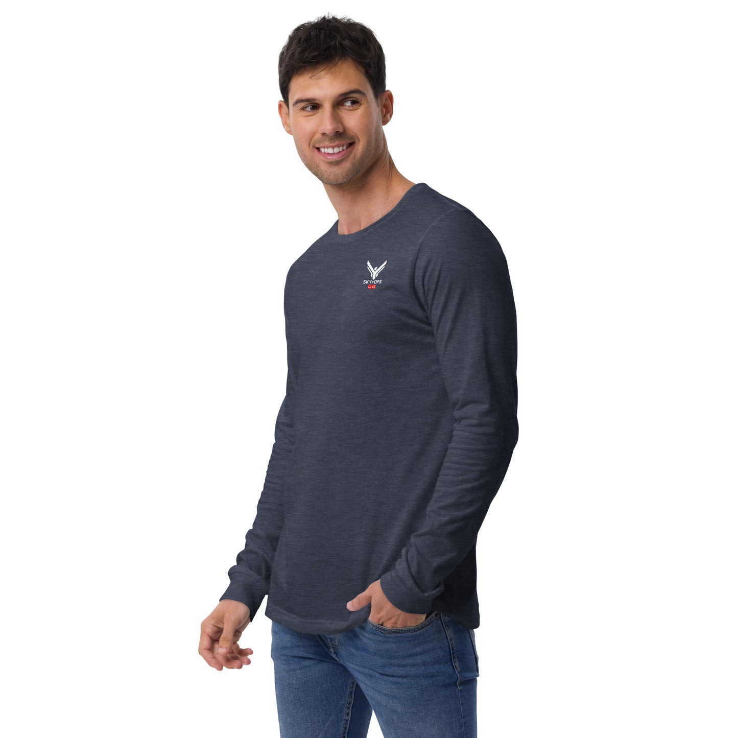 Unisex Long Sleeve Tee - Sky Ops Live Classic Logo on Back w/ Signature Logo Right Sleeve