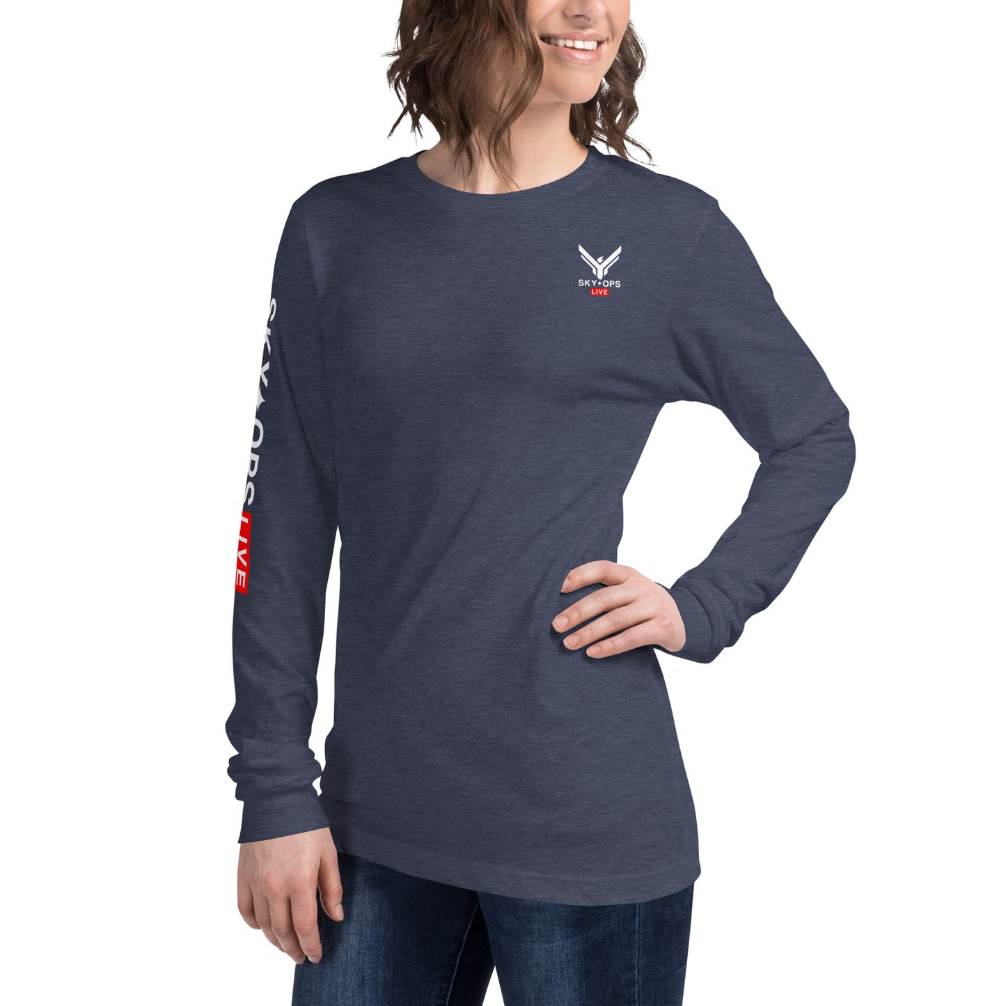 Unisex Long Sleeve Tee - Sky Ops Live Classic Logo on Back w/ Signature Logo Right Sleeve