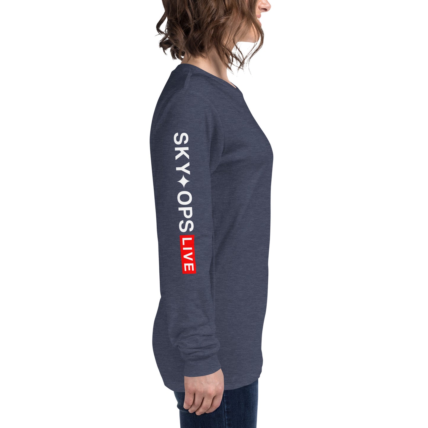 Unisex Long Sleeve Tee - Sky Ops Live Classic Logo on Back w/ Signature Logo Right Sleeve