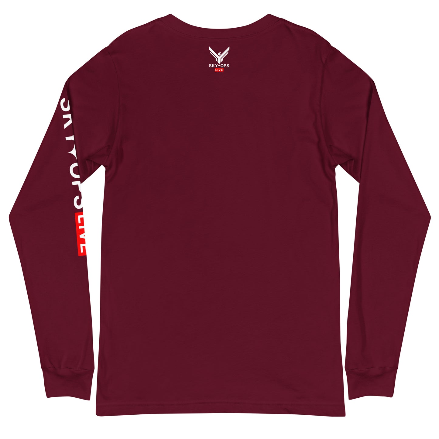 Unisex Long Sleeve Tee - Sky Ops Live Classic Logo Mini on Front & Back w/ Signature Logo Left Sleeve