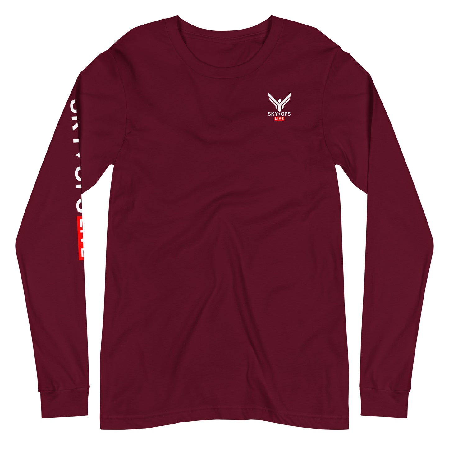 Unisex Long Sleeve Tee - Sky Ops Live Classic Logo on Back w/ Signature Logo Right Sleeve