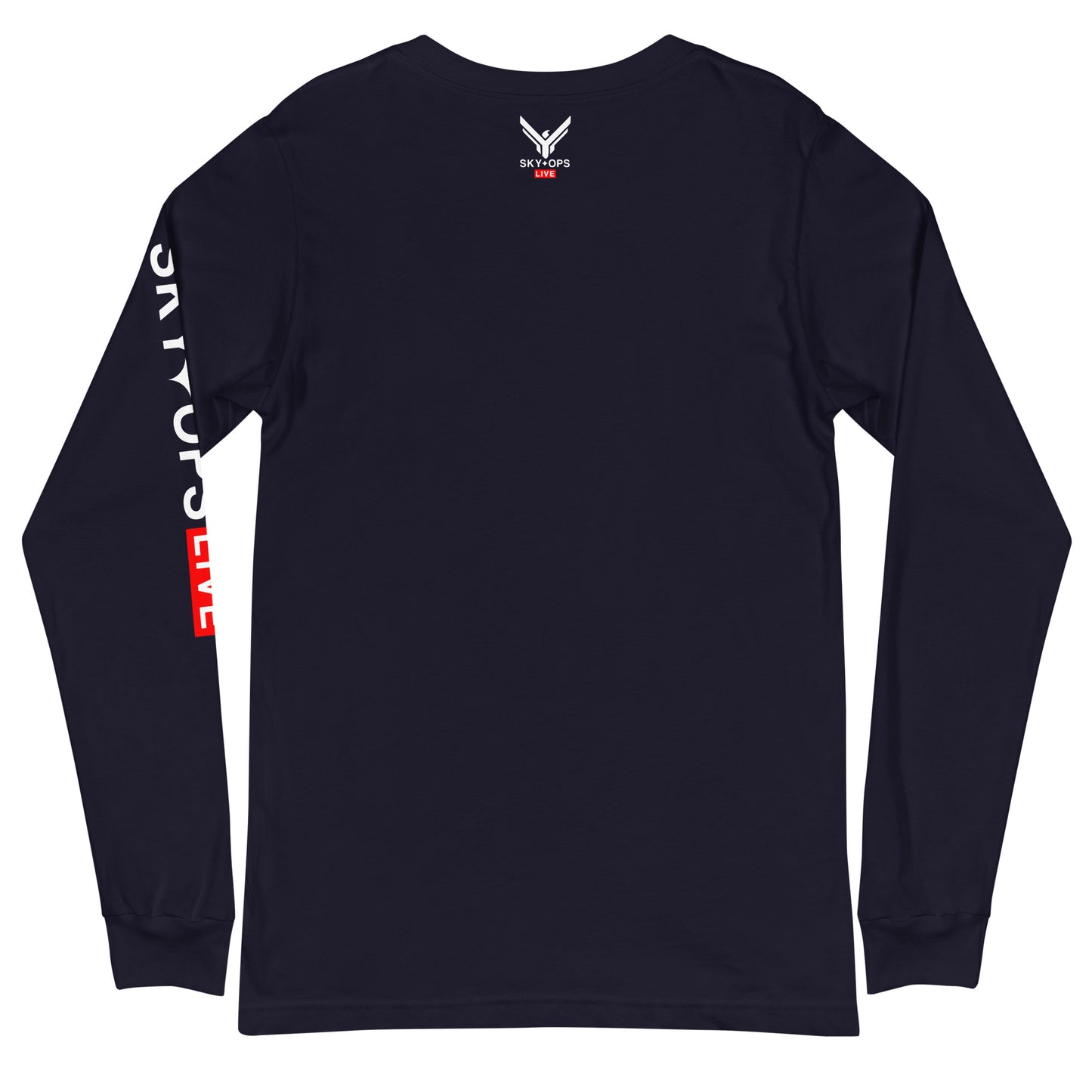 Unisex Long Sleeve Tee - Sky Ops Live Classic Logo Mini on Front & Back w/ Signature Logo Left Sleeve