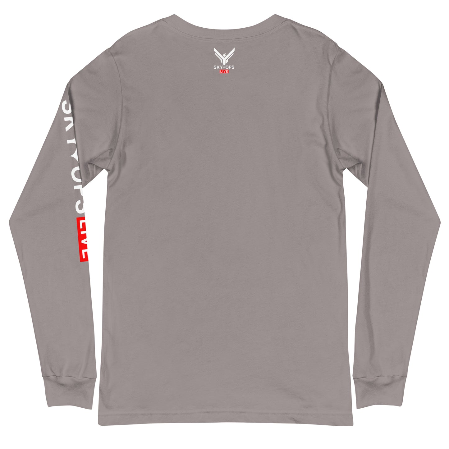 Unisex Long Sleeve Tee - Sky Ops Live Classic Logo Mini on Front & Back w/ Signature Logo Left Sleeve