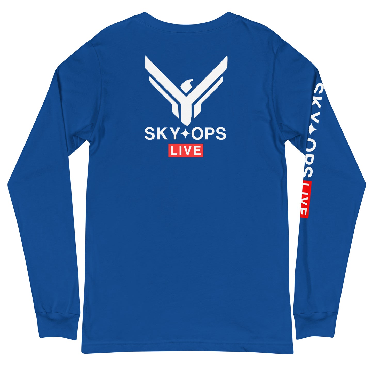 Unisex Long Sleeve Tee - Sky Ops Live Classic Logo on Back w/ Signature Logo Right Sleeve