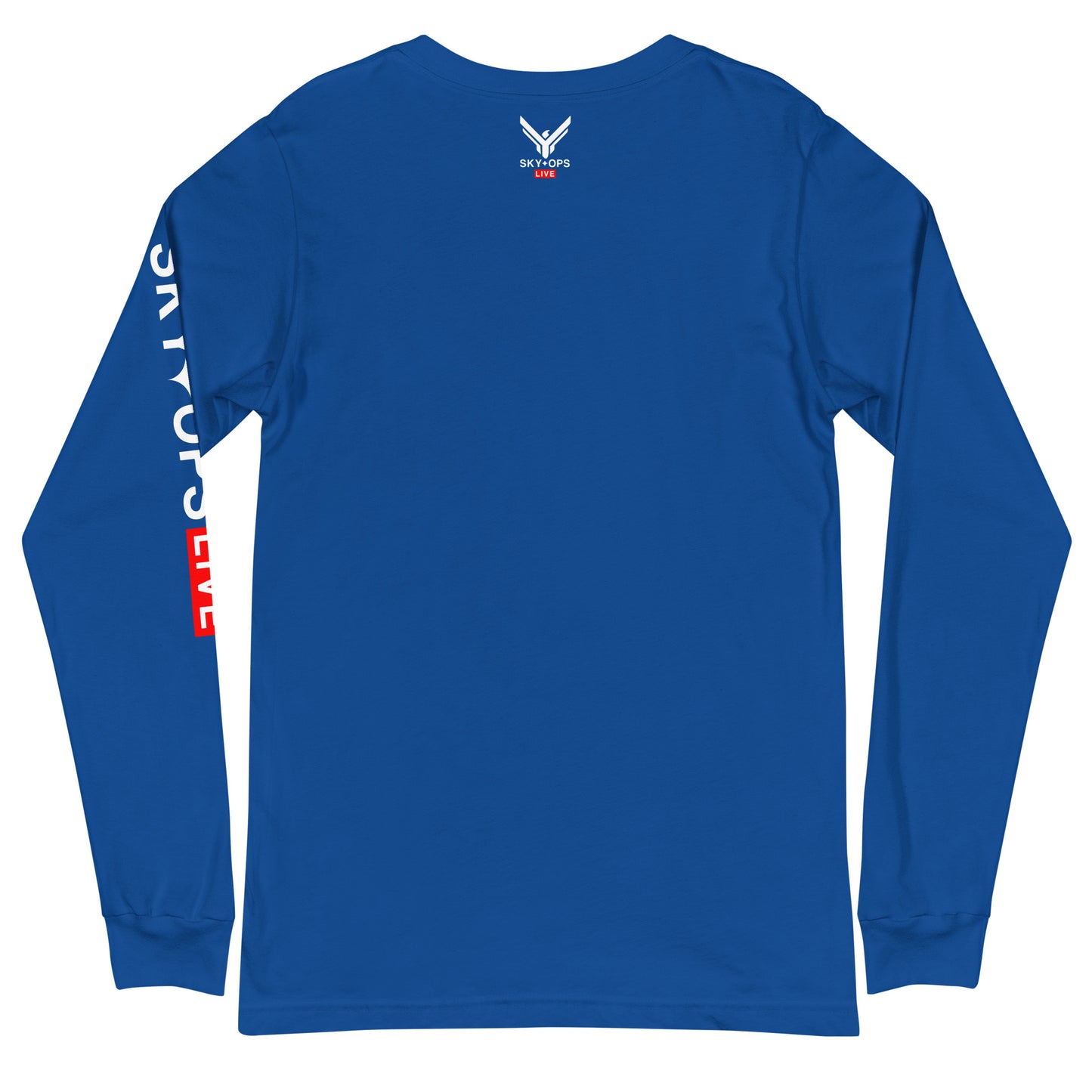 Unisex Long Sleeve Tee - Sky Ops Live Classic Logo Mini on Front & Back w/ Signature Logo Left Sleeve