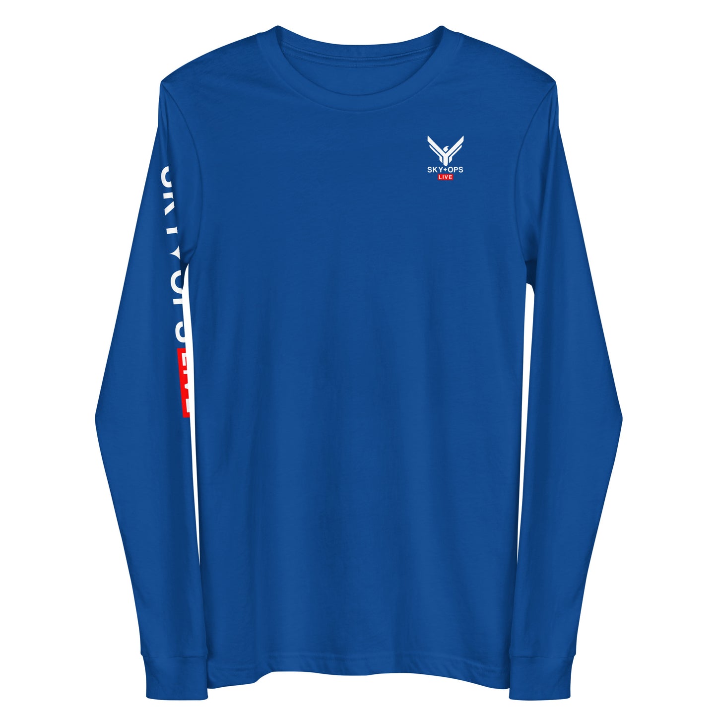 Unisex Long Sleeve Tee - Sky Ops Live Classic Logo on Back w/ Signature Logo Right Sleeve