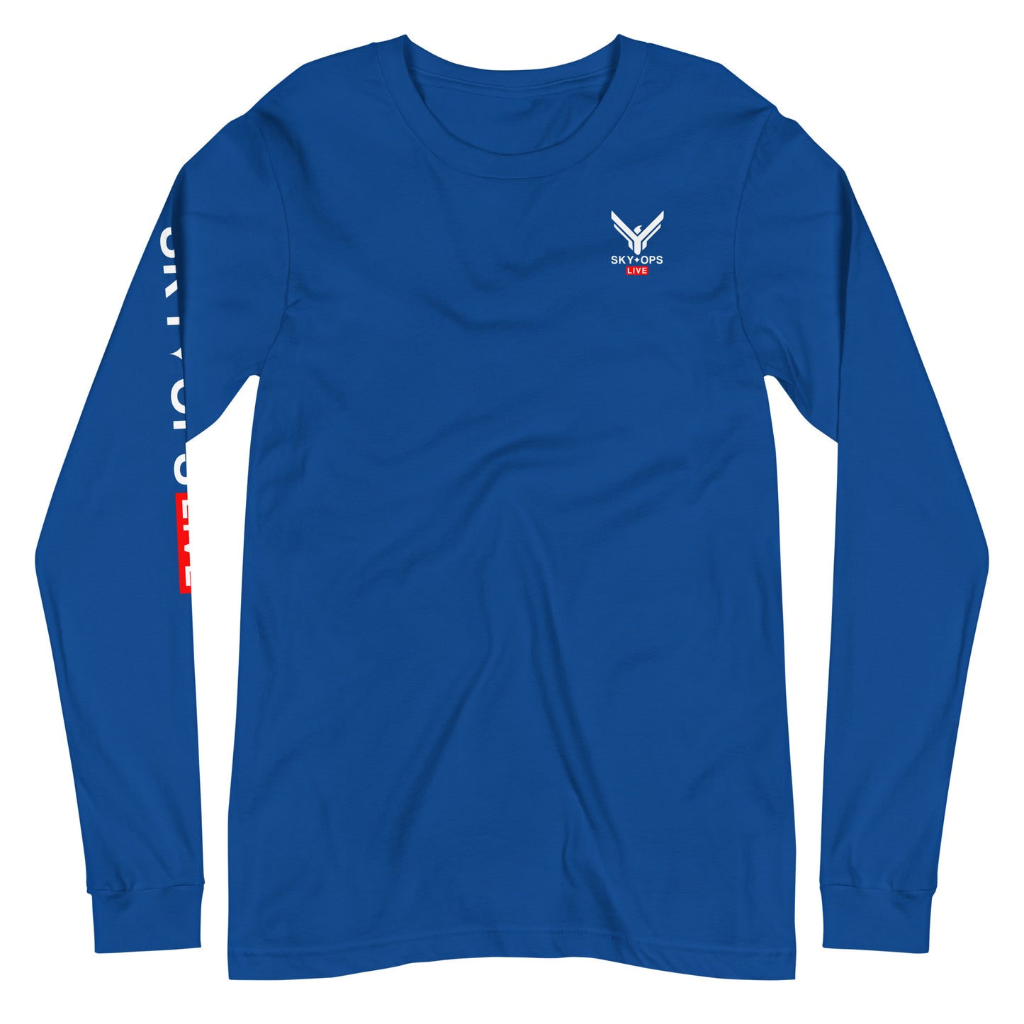 Unisex Long Sleeve Tee - Sky Ops Live Classic Logo on Back w/ Signature Logo Right Sleeve