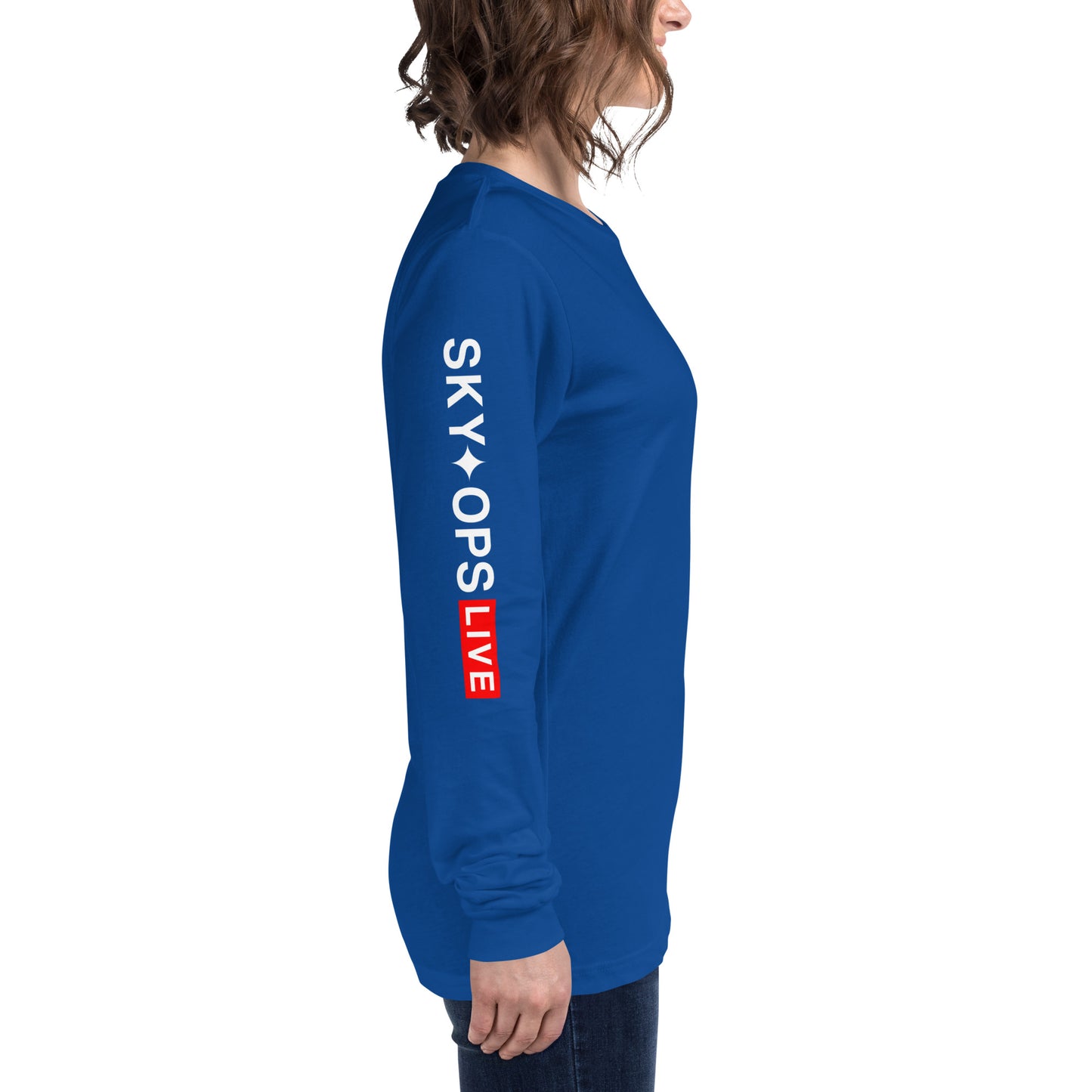 Unisex Long Sleeve Tee - Sky Ops Live Classic Logo on Back w/ Signature Logo Right Sleeve