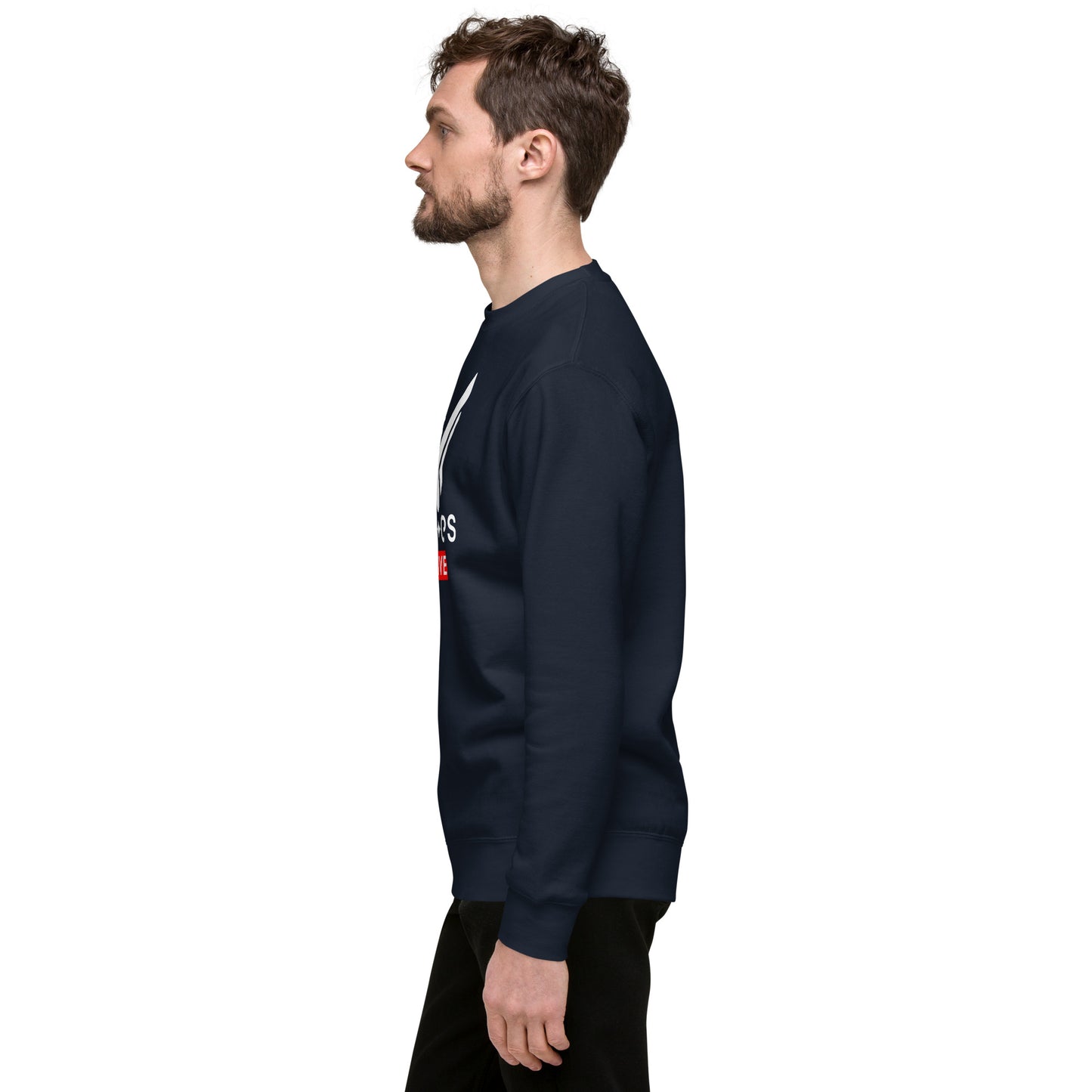 Unisex Premium Sweatshirt - Sky Ops Live Classic Logo on Front w/ Signature Logo Right Sleeve and Rear Logo Tag