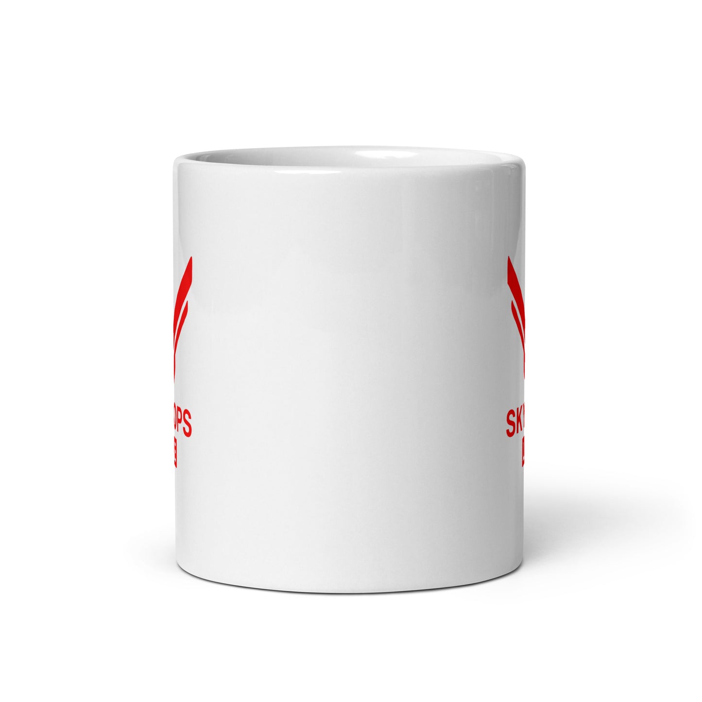 White glossy Mug - Sky Ops Live Classic Logo in Thunderbird Red