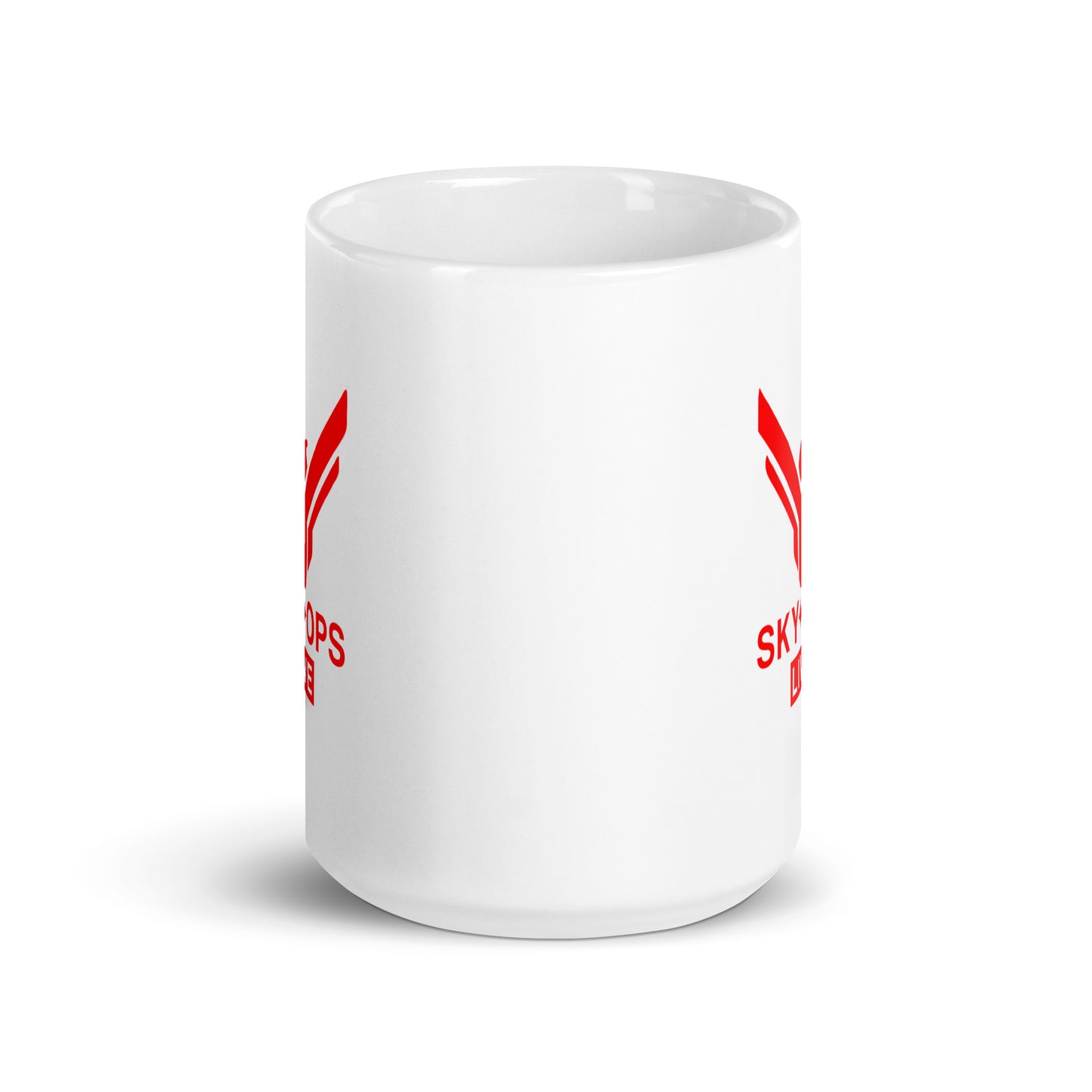 White glossy Mug - Sky Ops Live Classic Logo in Thunderbird Red