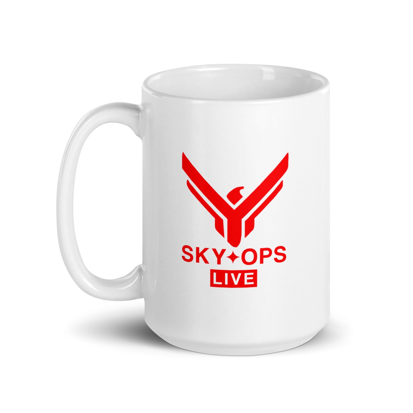 White glossy Mug - Sky Ops Live Classic Logo in Thunderbird Red