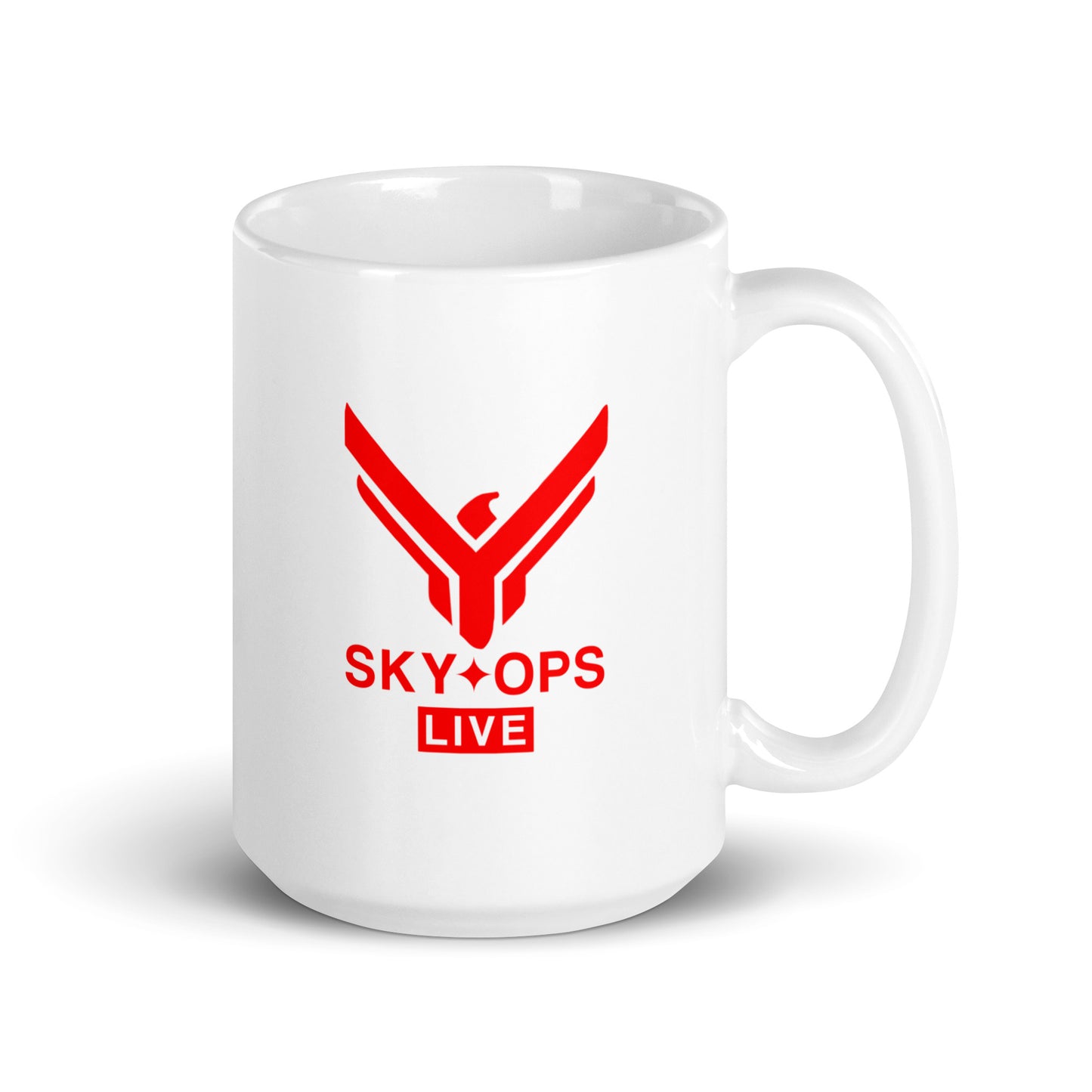 White glossy Mug - Sky Ops Live Classic Logo in Thunderbird Red