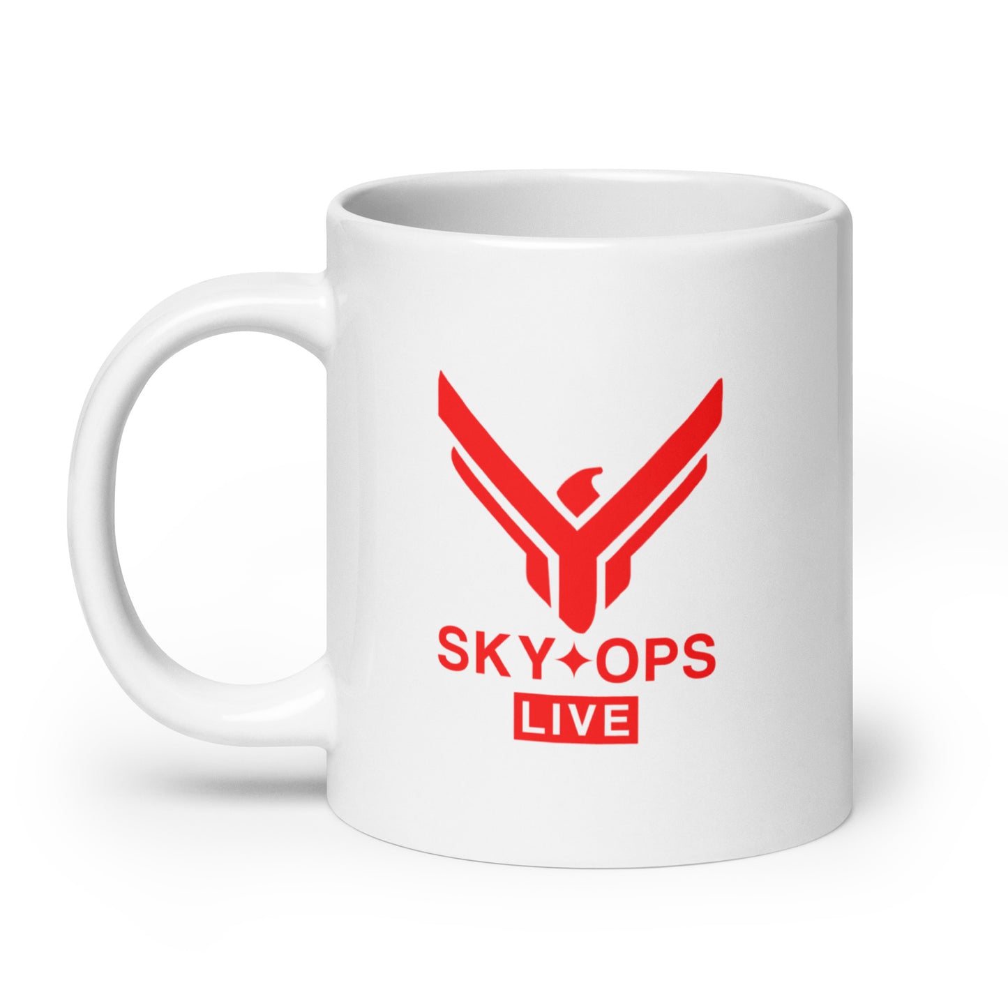 White glossy Mug - Sky Ops Live Classic Logo in Thunderbird Red