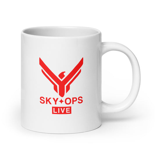 White glossy Mug - Sky Ops Live Classic Logo in Thunderbird Red